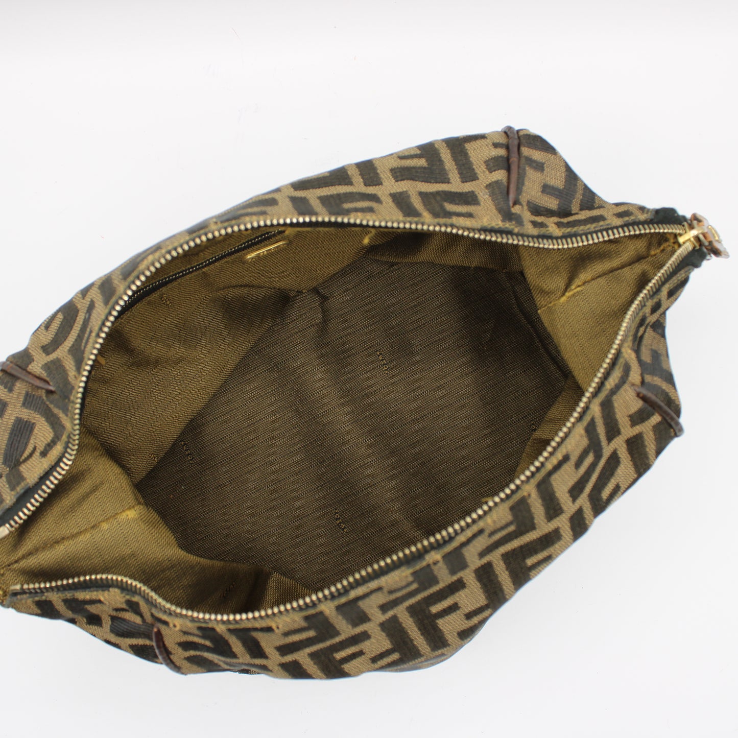 Fendi Brown Canvas Zucca Print Leather Trim Handbag Pouch
