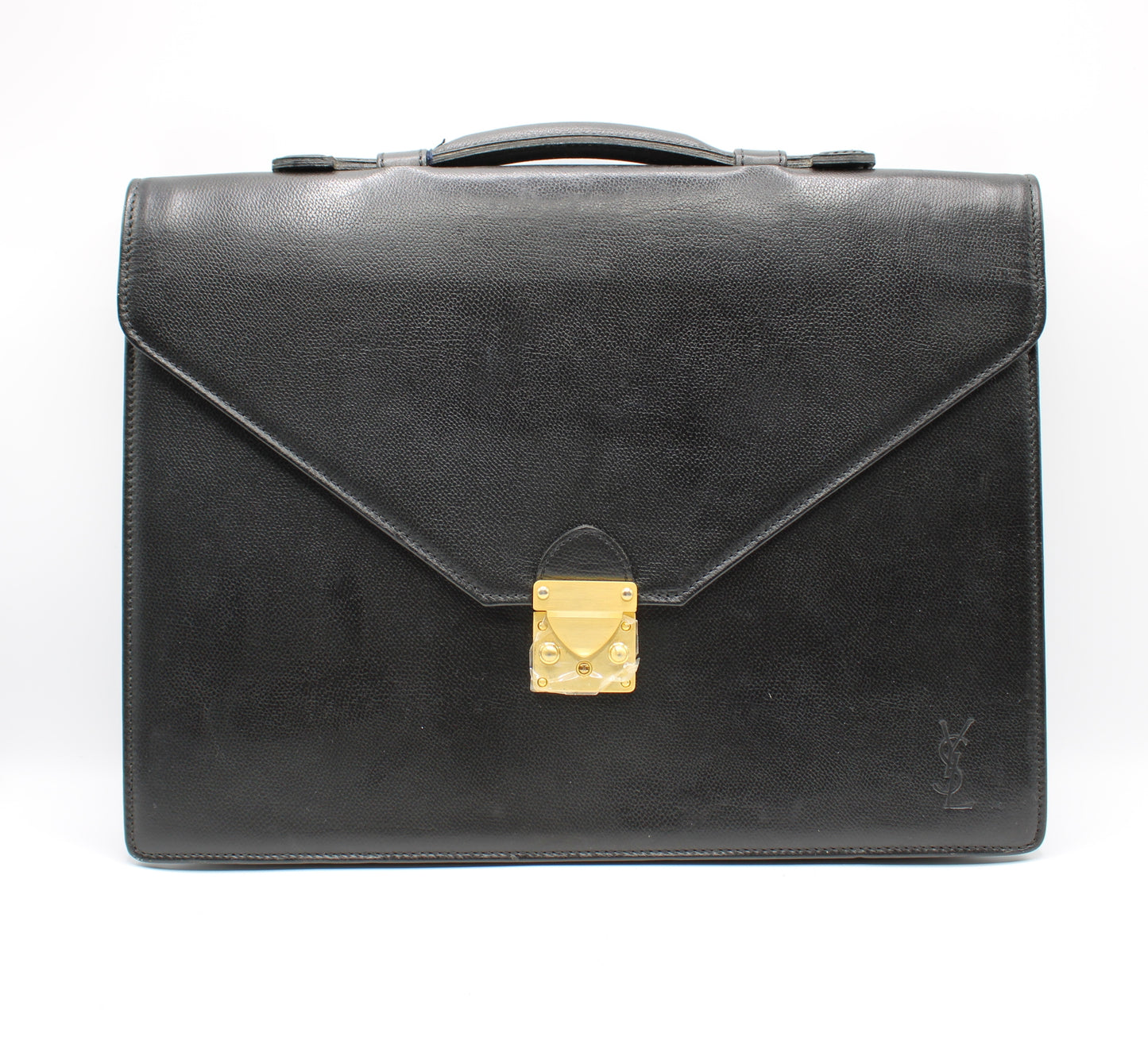 Yves Saint Laurent Black Leather Gold-Lock Briefcase Bag