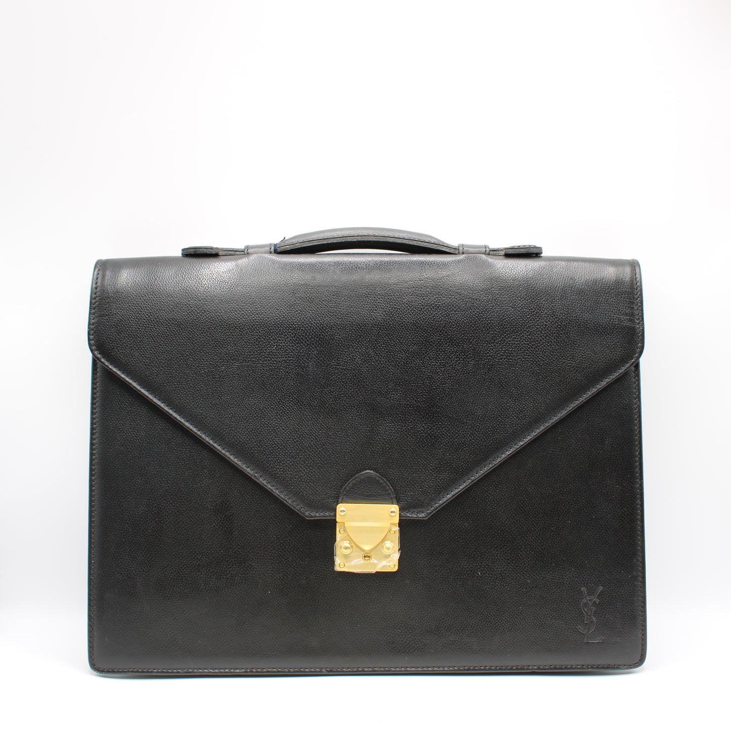 Yves Saint Laurent Black Leather Gold-Lock Briefcase Bag