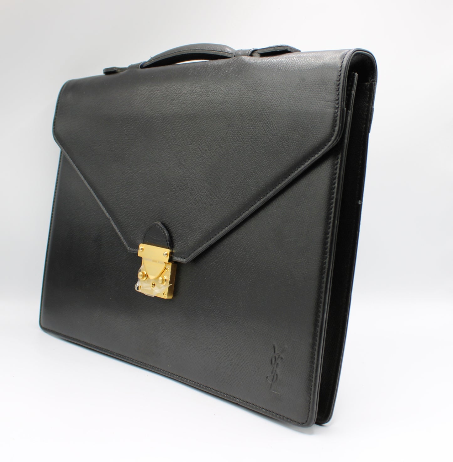 Yves Saint Laurent Black Leather Gold-Lock Briefcase Bag