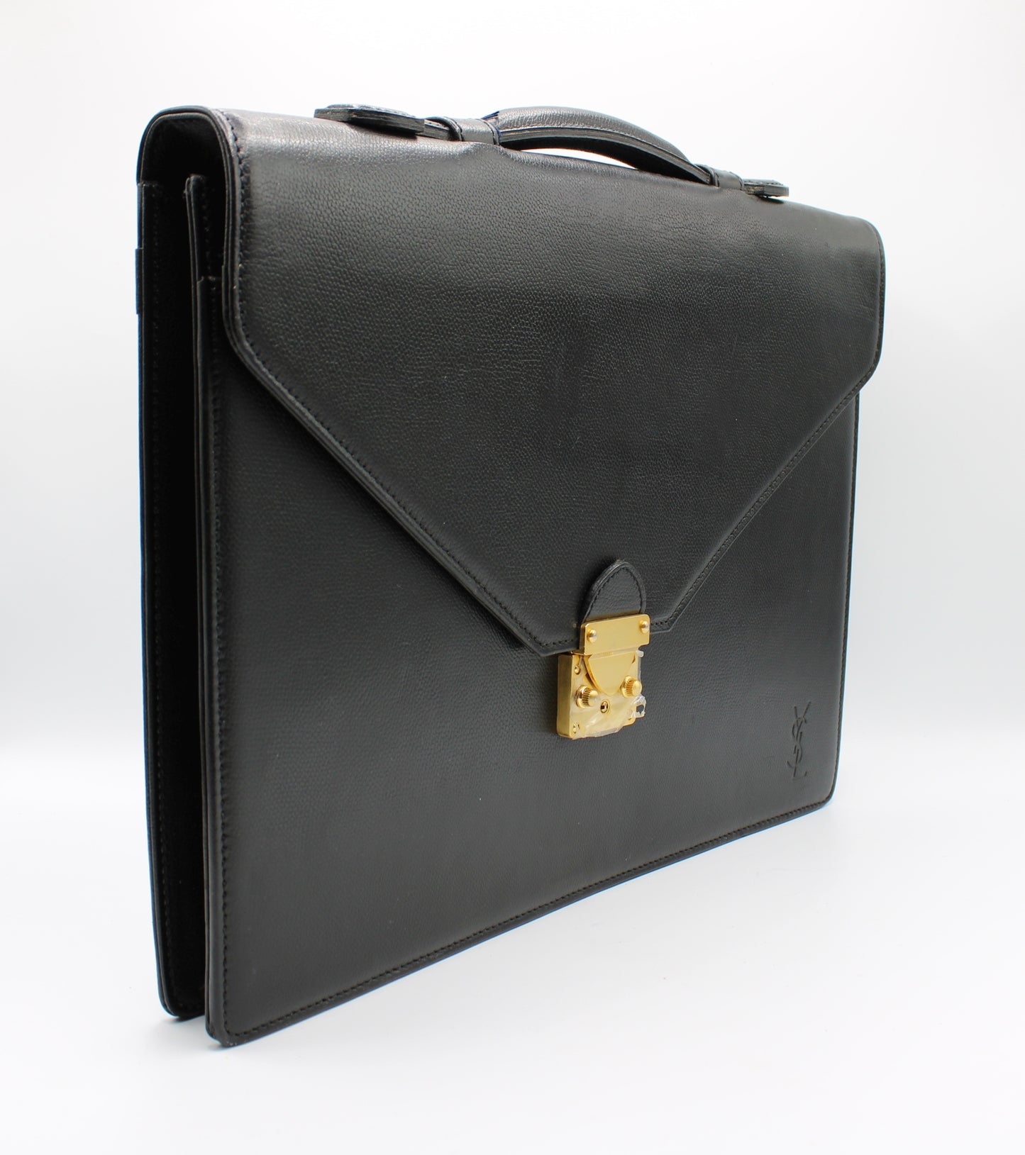 Yves Saint Laurent Black Leather Gold-Lock Briefcase Bag