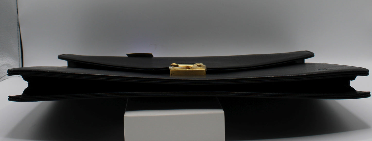 Yves Saint Laurent Black Leather Gold-Lock Briefcase Bag