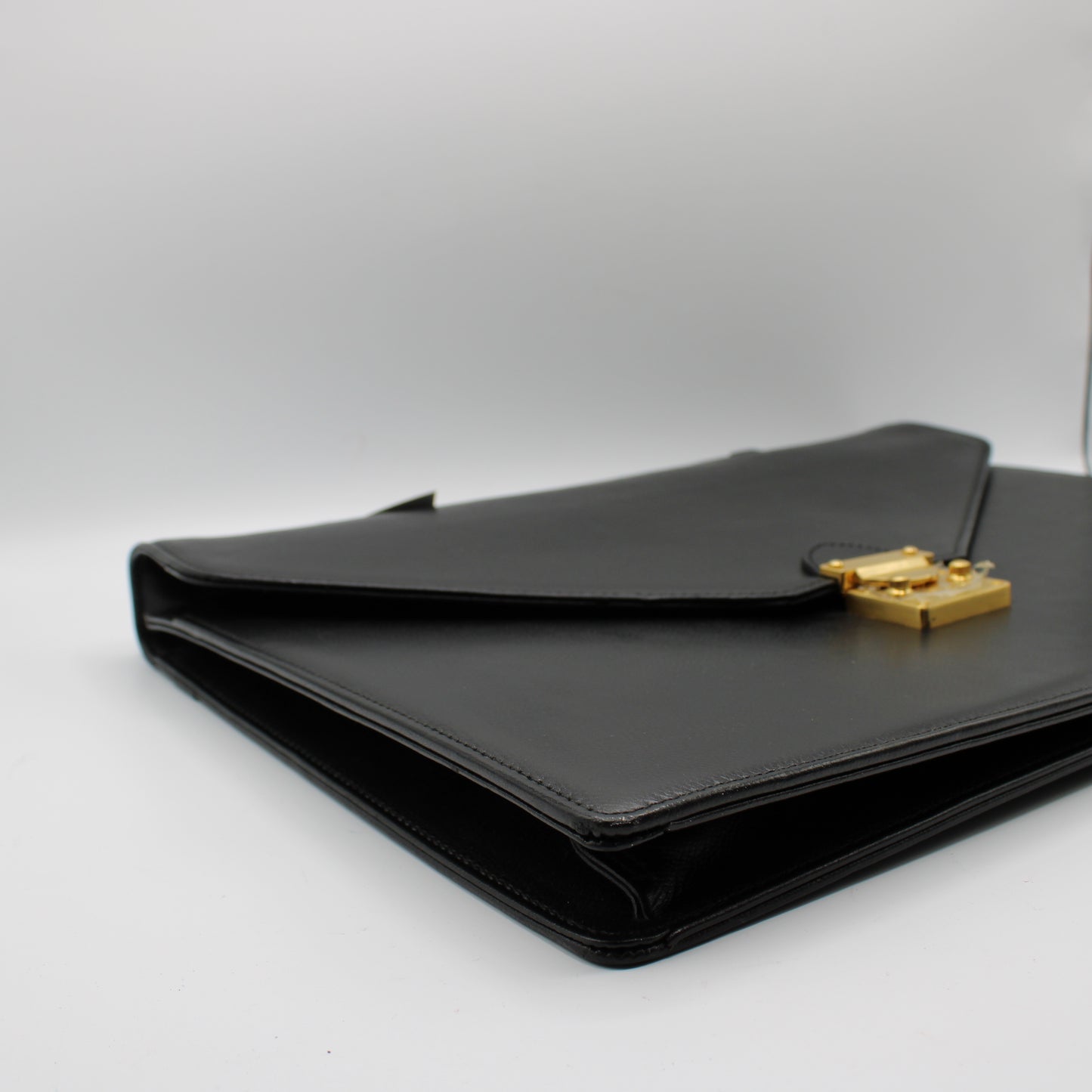 Yves Saint Laurent Black Leather Gold-Lock Briefcase Bag