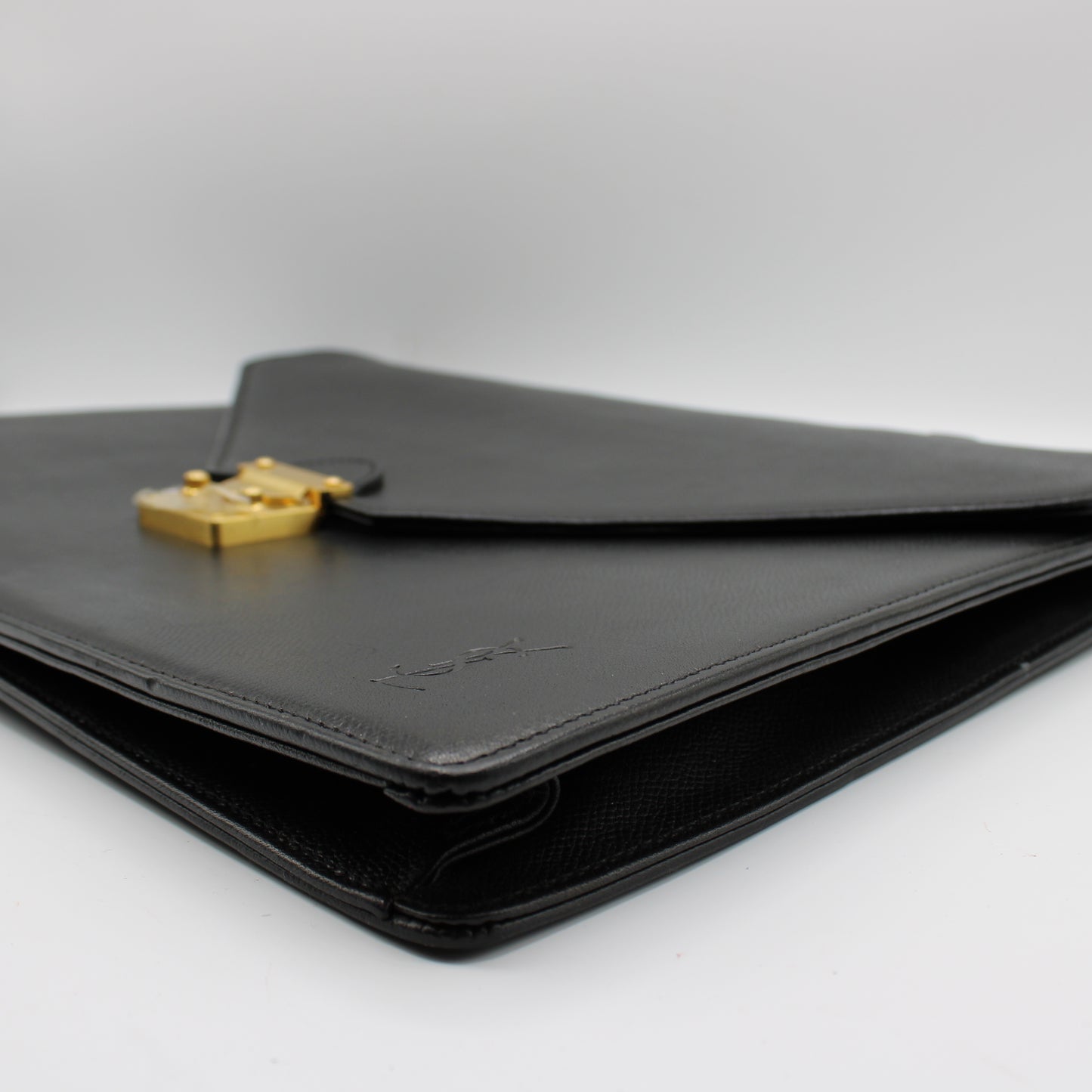 Yves Saint Laurent Black Leather Gold-Lock Briefcase Bag