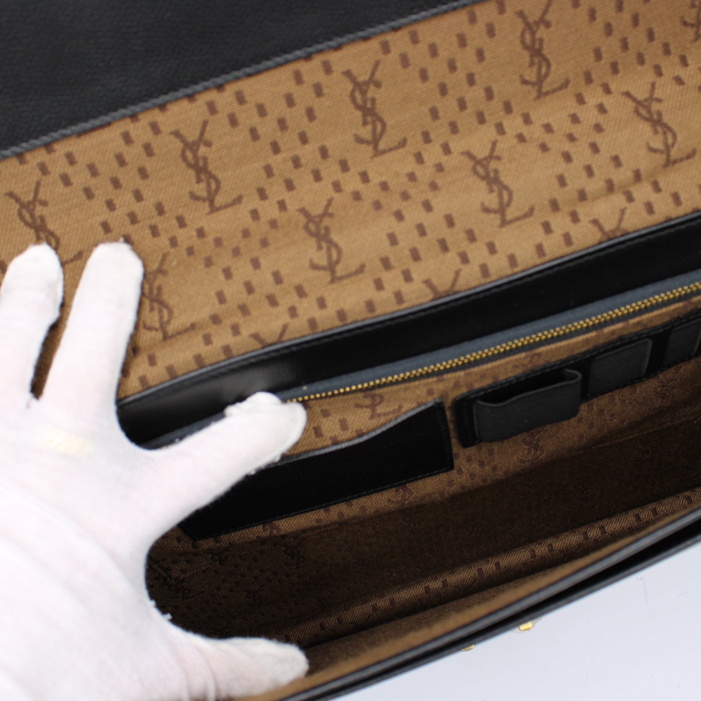 Yves Saint Laurent Black Leather Gold-Lock Briefcase Bag
