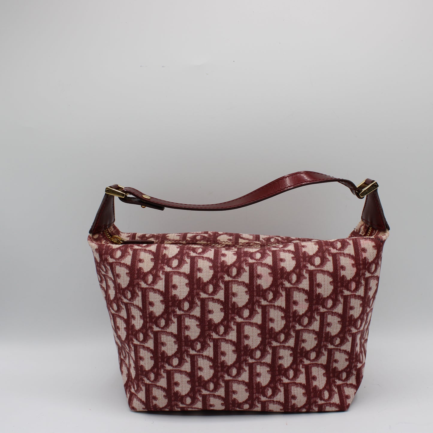 Christian Dior Burgundy Oblique CD Canvas Top Handle Pouch Bag