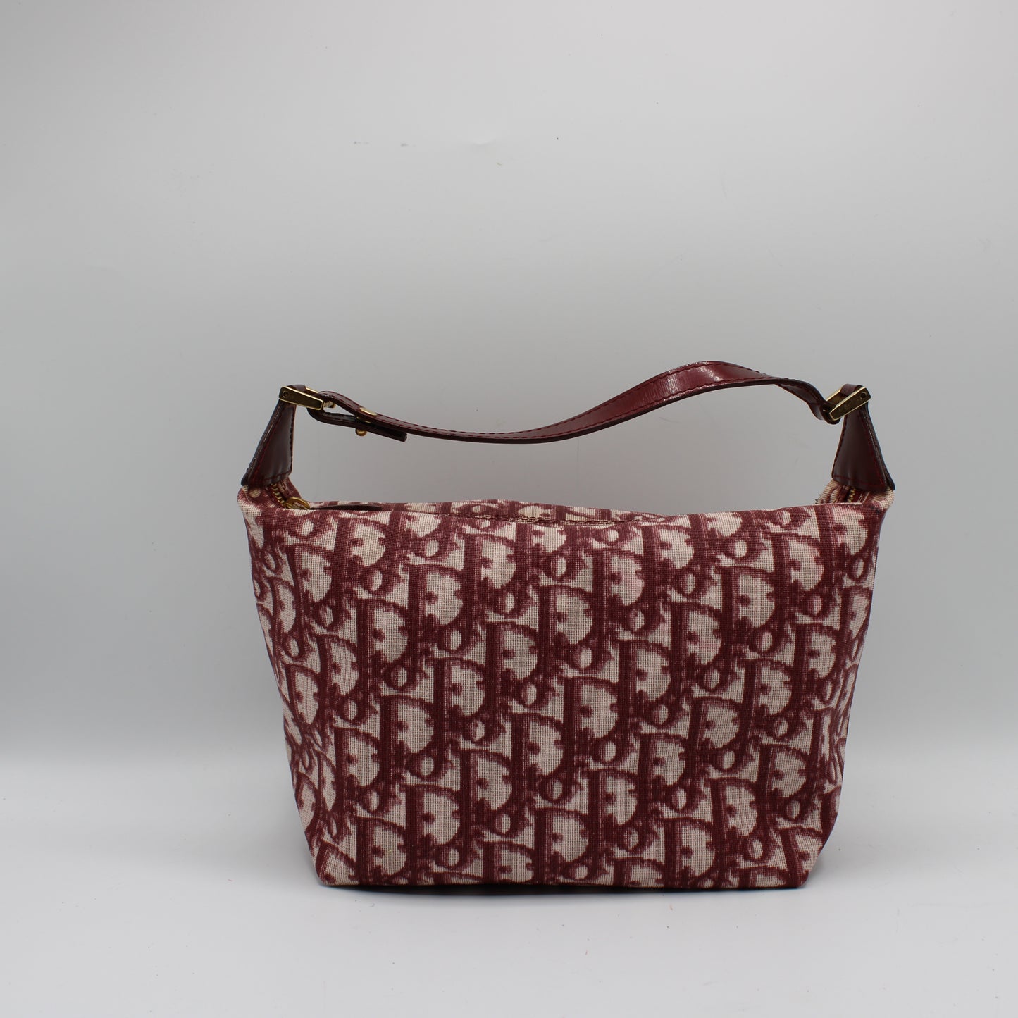 Christian Dior Burgundy Oblique CD Canvas Top Handle Pouch Bag