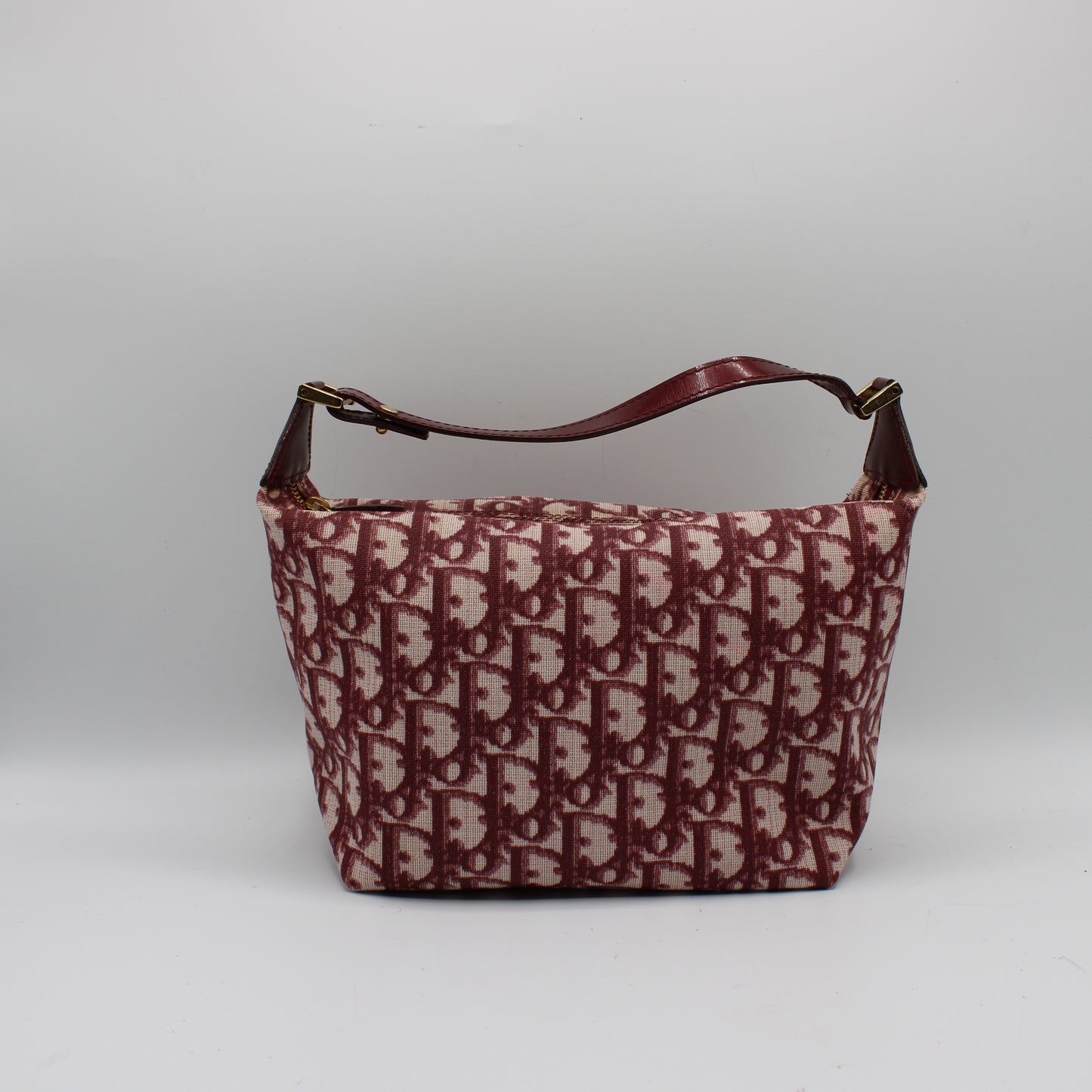 Christian Dior Burgundy Oblique CD Canvas Top Handle Pouch Bag