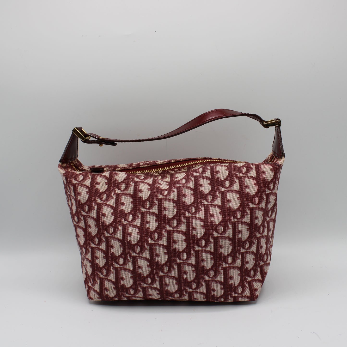 Christian Dior Burgundy Oblique CD Canvas Top Handle Pouch Bag