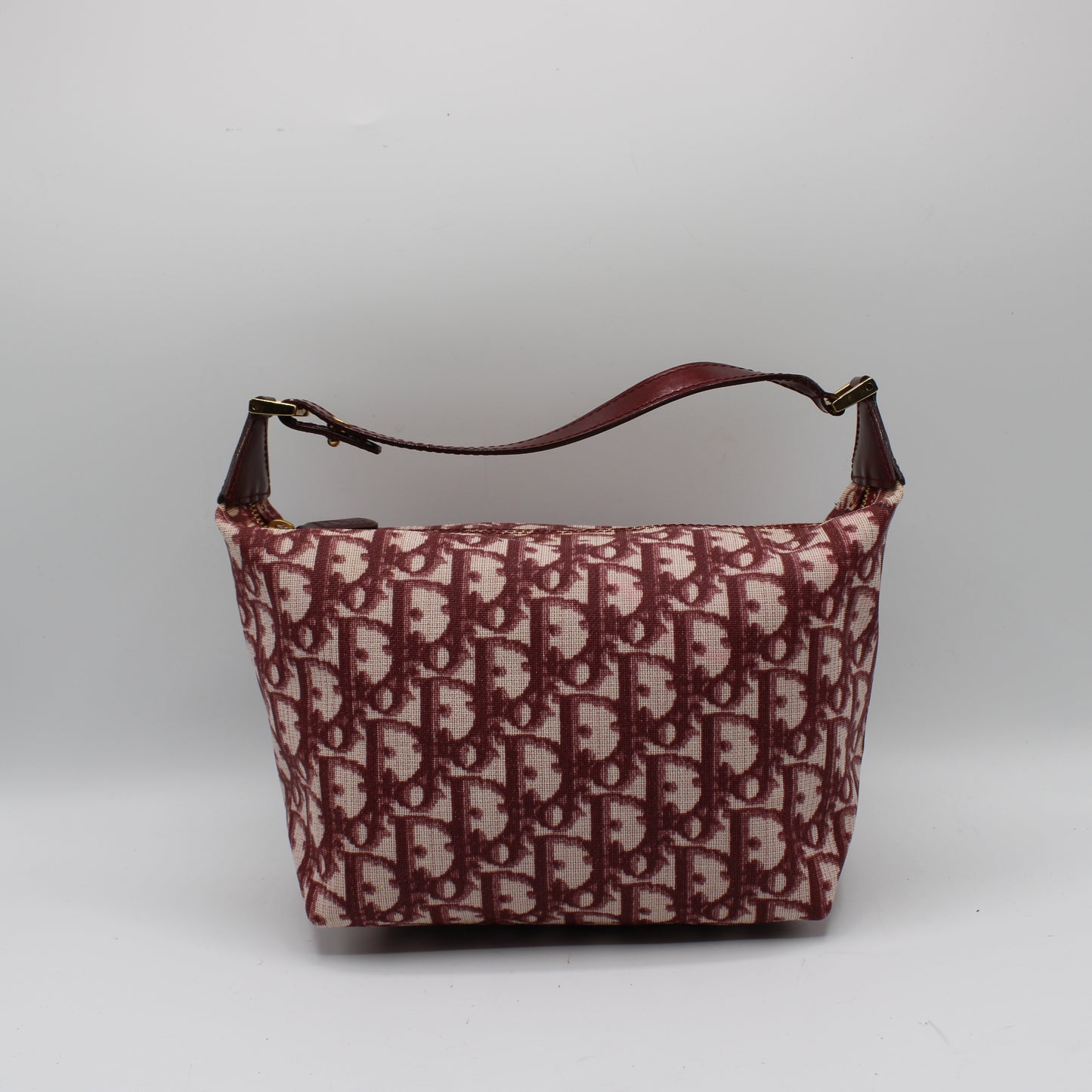 Christian Dior Burgundy Oblique CD Canvas Top Handle Pouch Bag