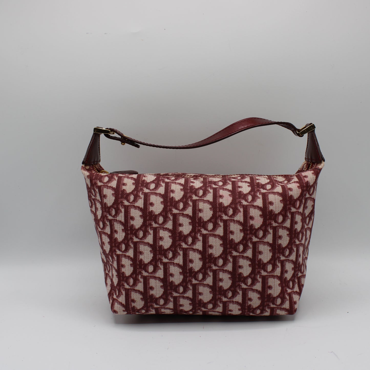 Christian Dior Burgundy Oblique CD Canvas Top Handle Pouch Bag