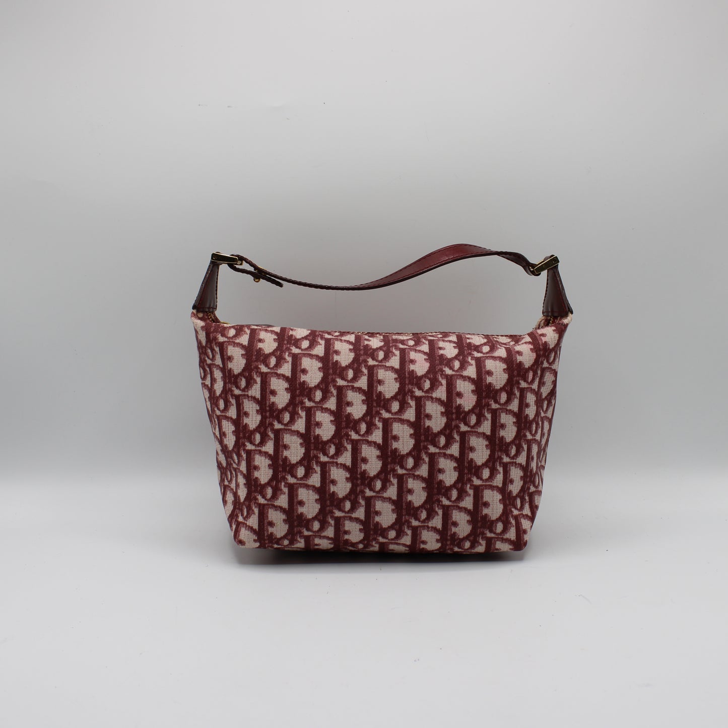 Christian Dior Burgundy Oblique CD Canvas Top Handle Pouch Bag