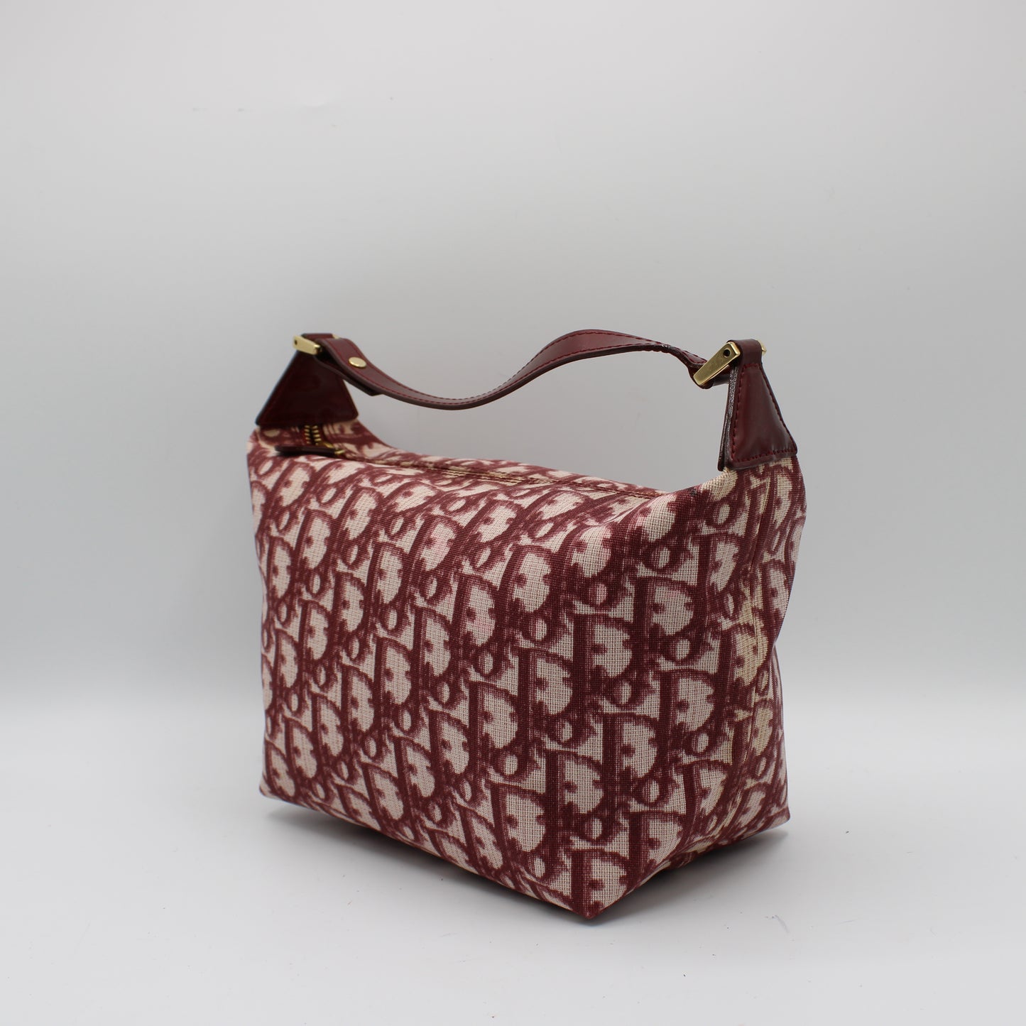 Christian Dior Burgundy Oblique CD Canvas Top Handle Pouch Bag