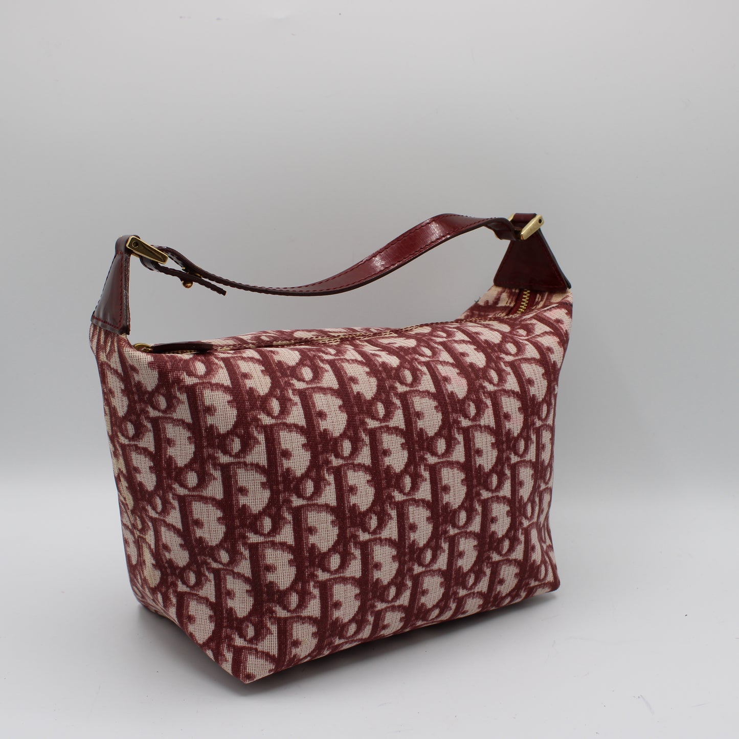 Christian Dior Burgundy Oblique CD Canvas Top Handle Pouch Bag