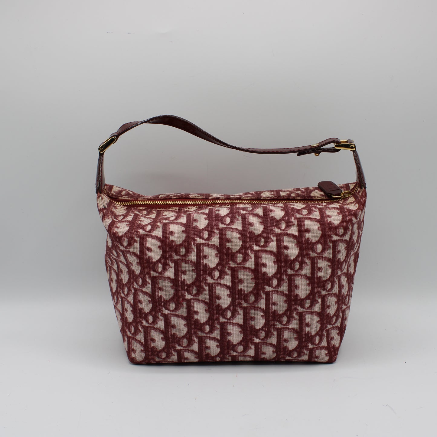 Christian Dior Burgundy Oblique CD Canvas Top Handle Pouch Bag