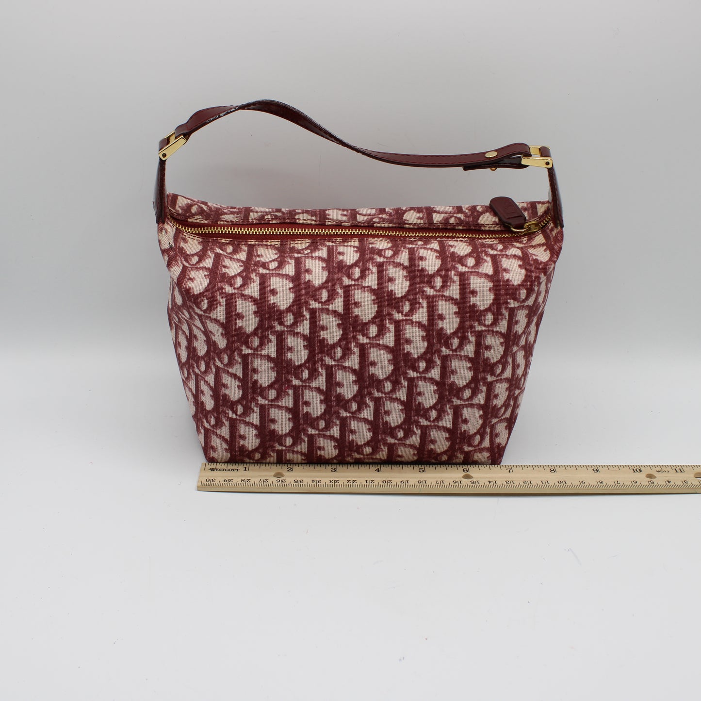 Christian Dior Burgundy Oblique CD Canvas Top Handle Pouch Bag