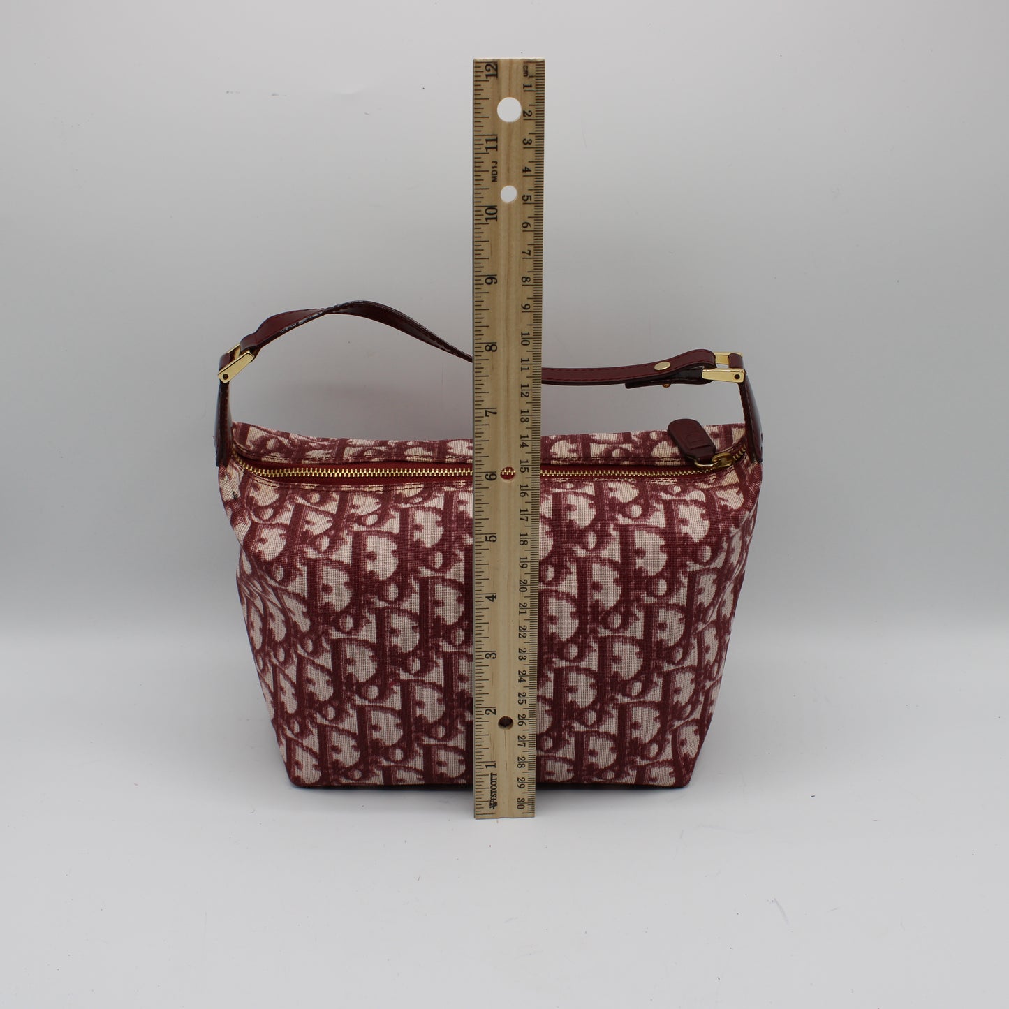Christian Dior Burgundy Oblique CD Canvas Top Handle Pouch Bag