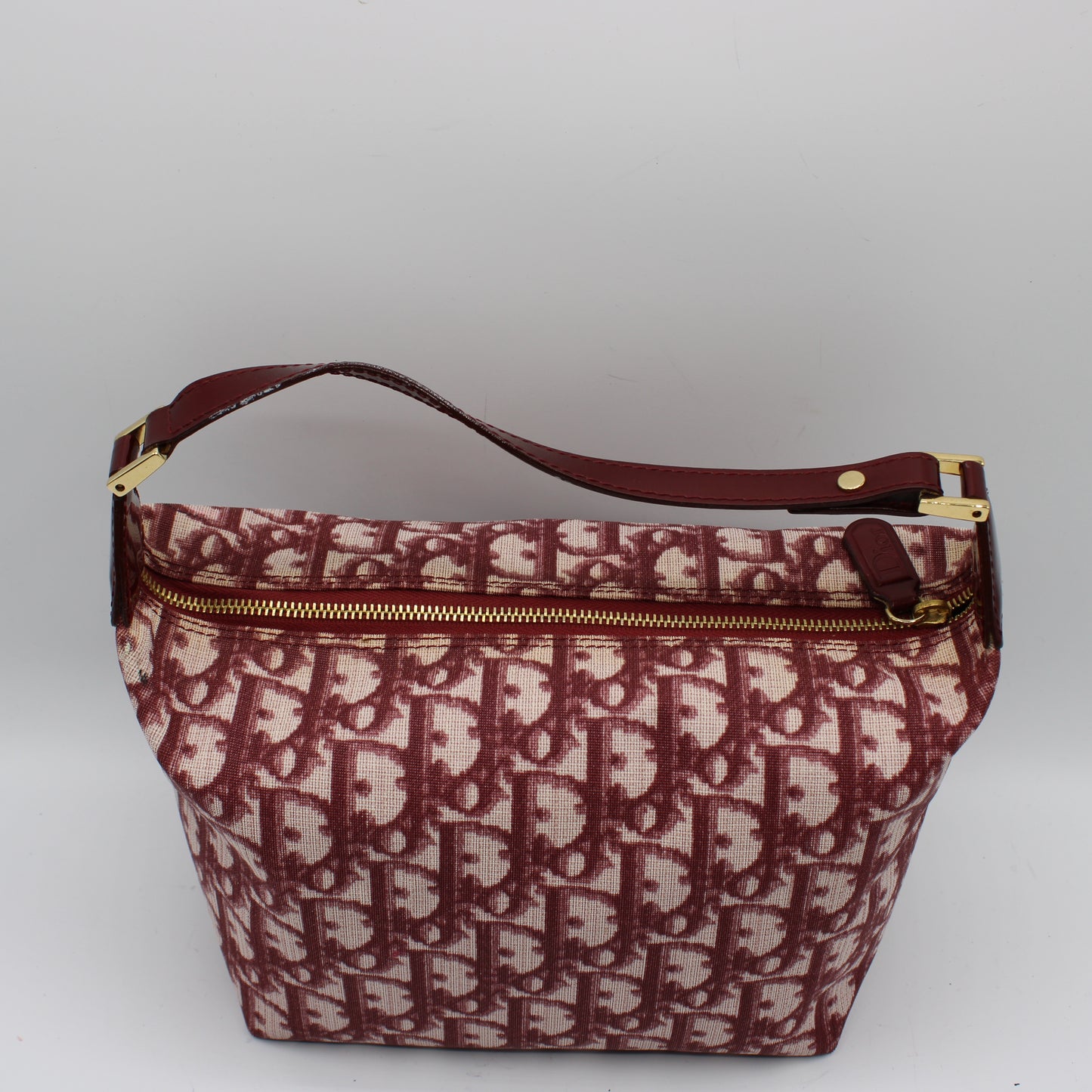 Christian Dior Burgundy Oblique CD Canvas Top Handle Pouch Bag