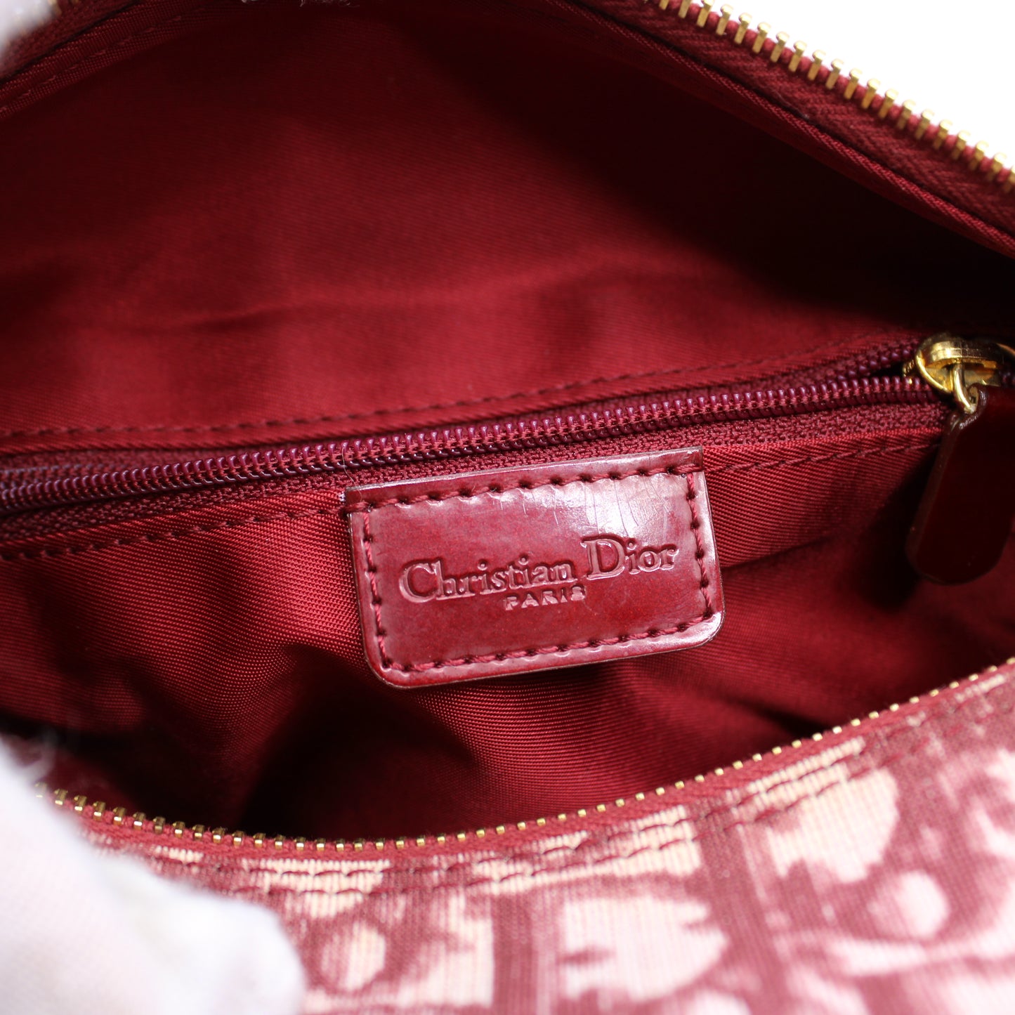 Christian Dior Burgundy Oblique CD Canvas Top Handle Pouch Bag