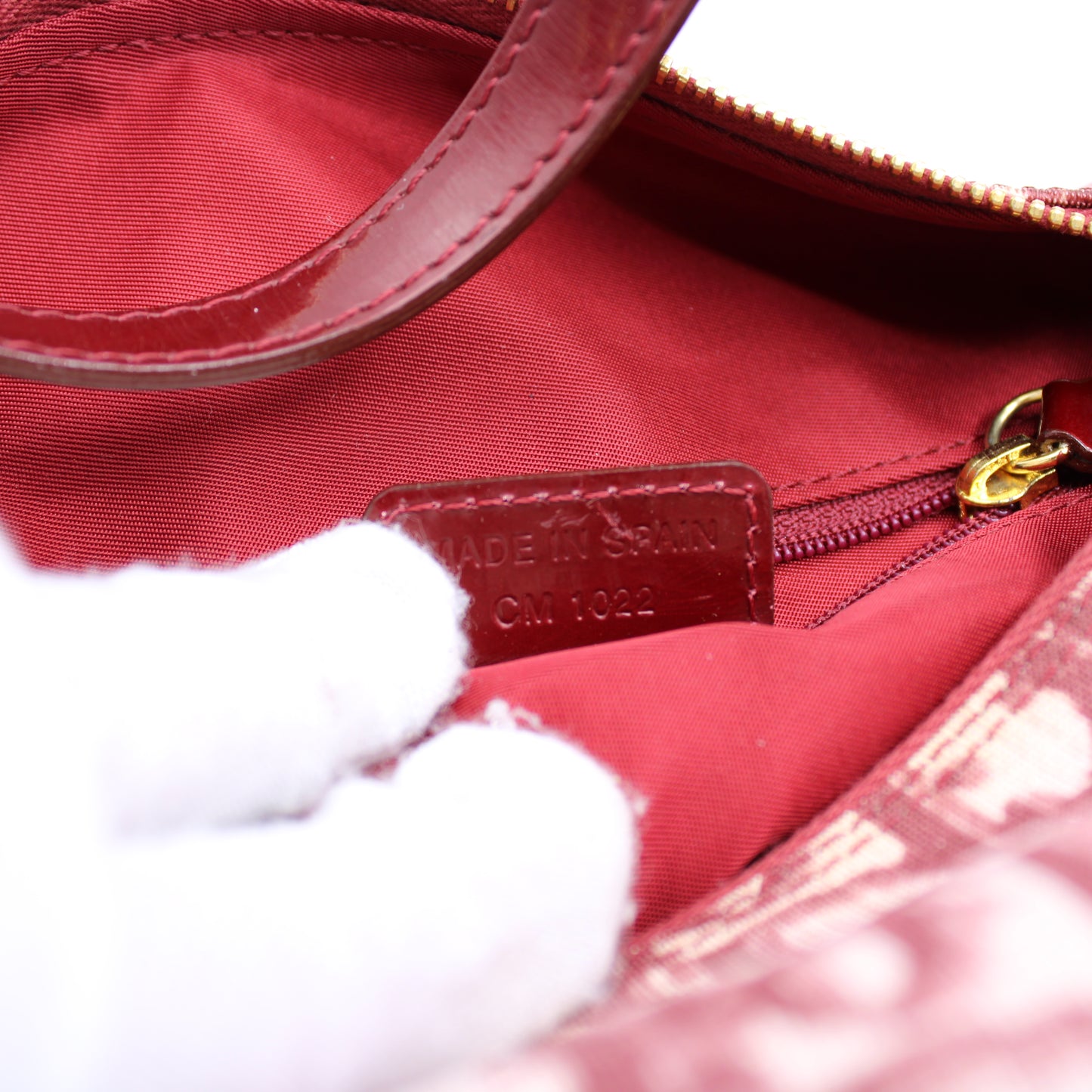 Christian Dior Burgundy Oblique CD Canvas Top Handle Pouch Bag