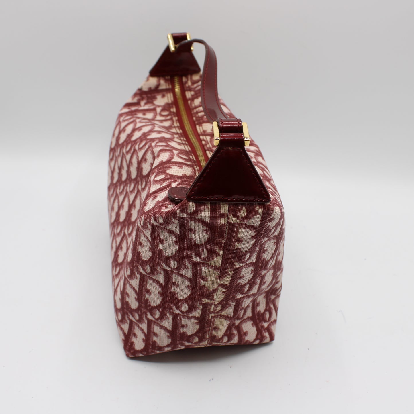 Christian Dior Burgundy Oblique CD Canvas Top Handle Pouch Bag
