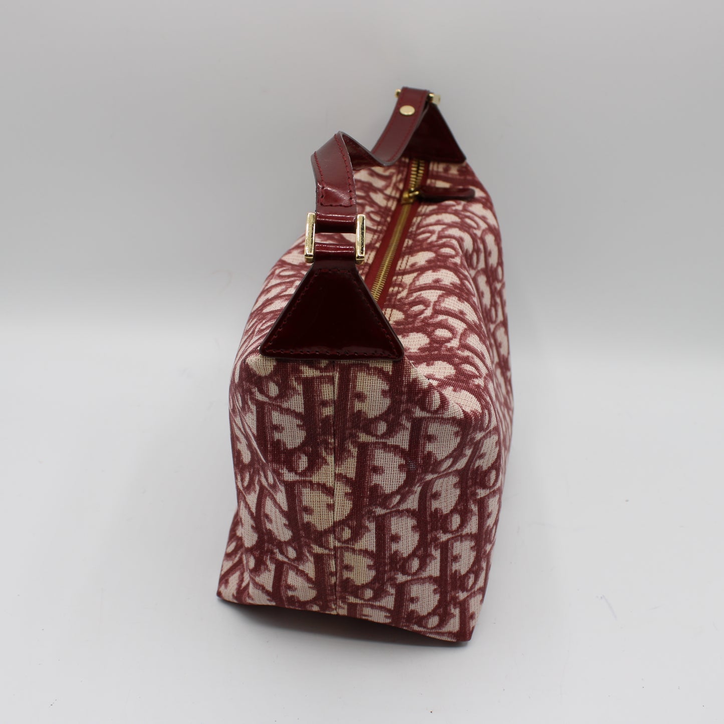 Christian Dior Burgundy Oblique CD Canvas Top Handle Pouch Bag