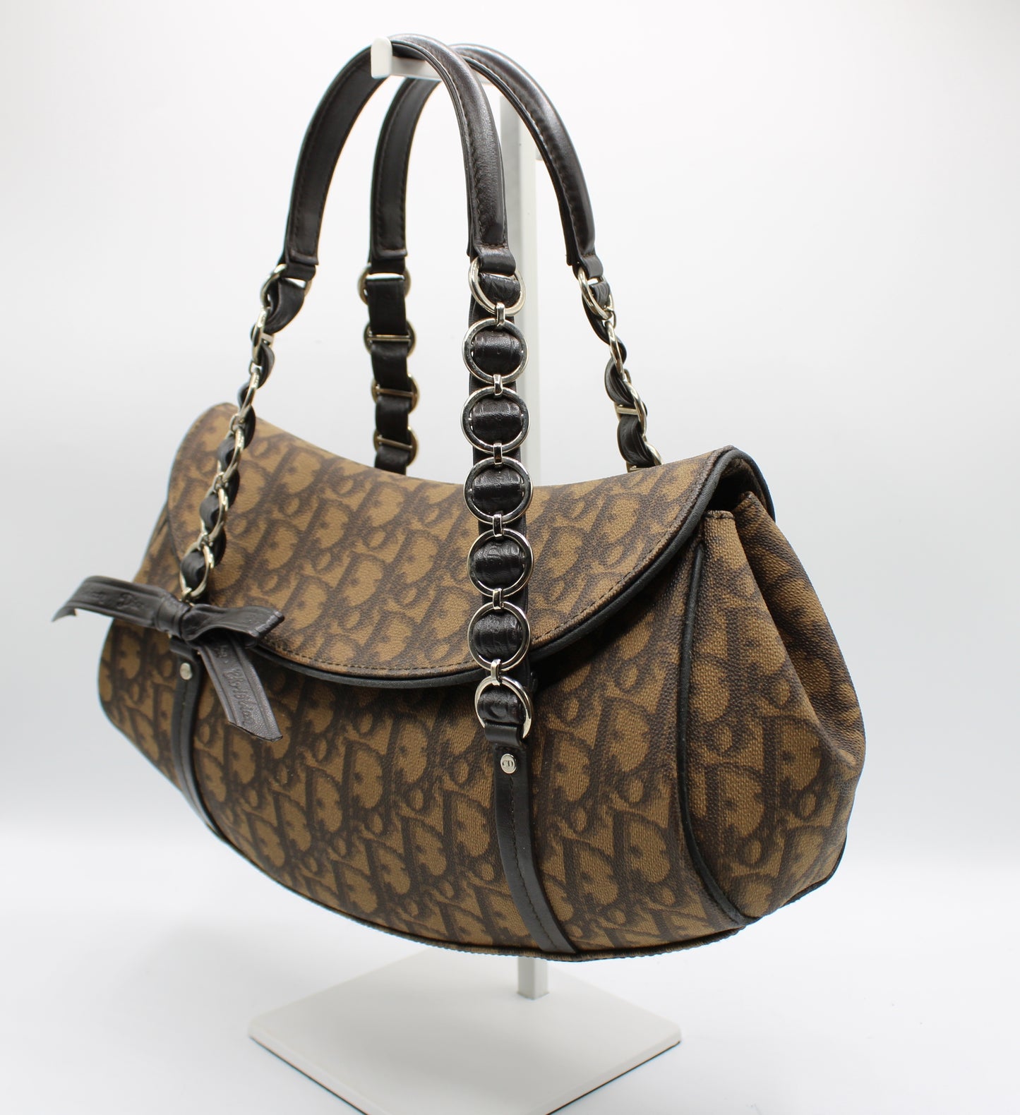 Christian Dior Brown Diorissimo Romantique Top Handle Flap Bag by John Galliano