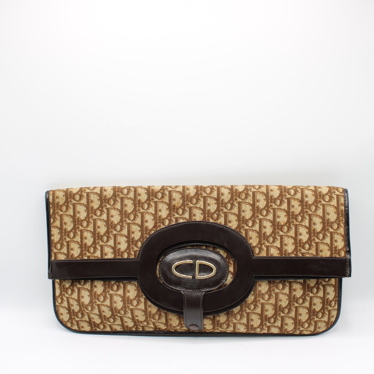 Christian Dior Carrie Monogram Canvas Leather Envelope Clutch Bag