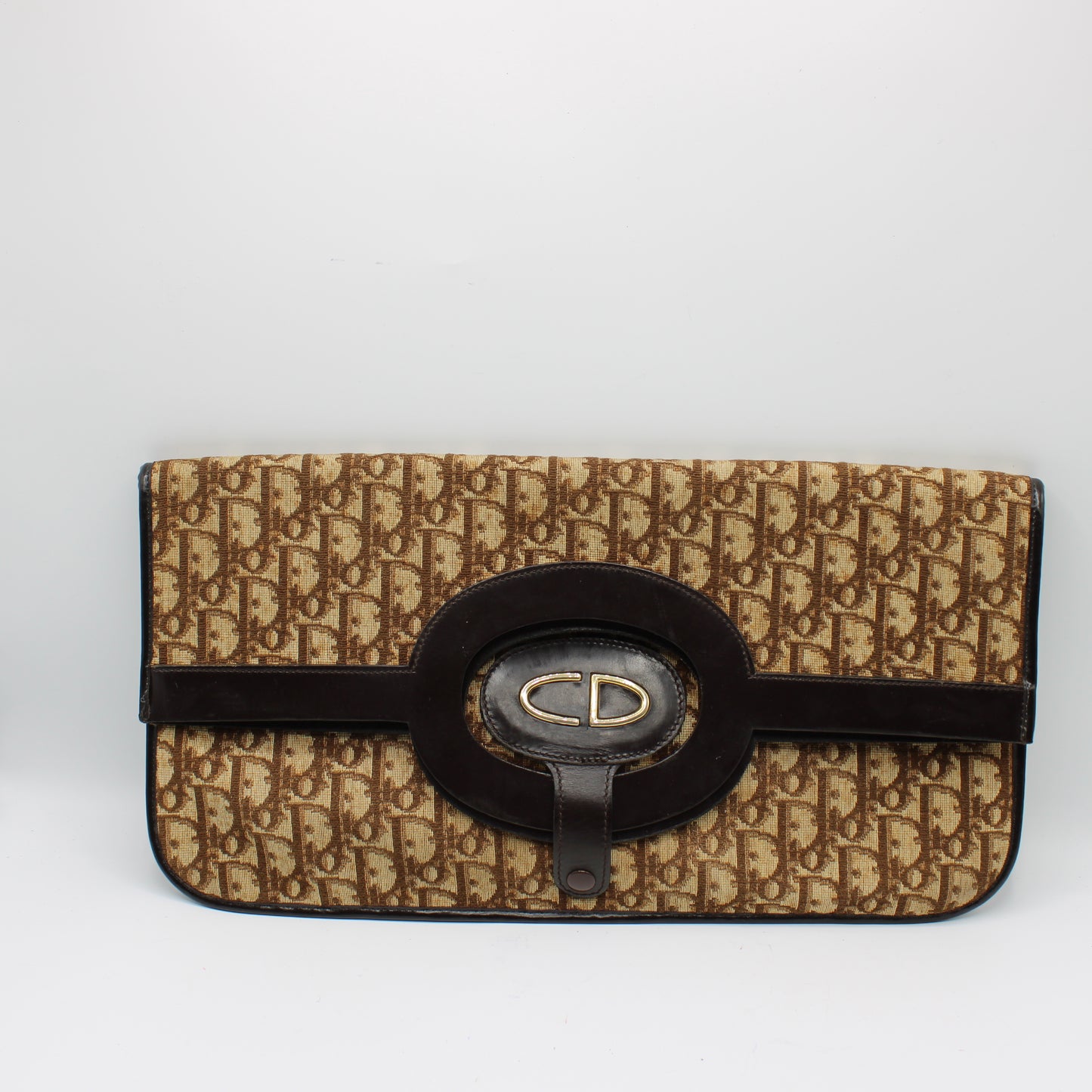 Christian Dior Carrie Monogram Canvas Leather Envelope Clutch Bag
