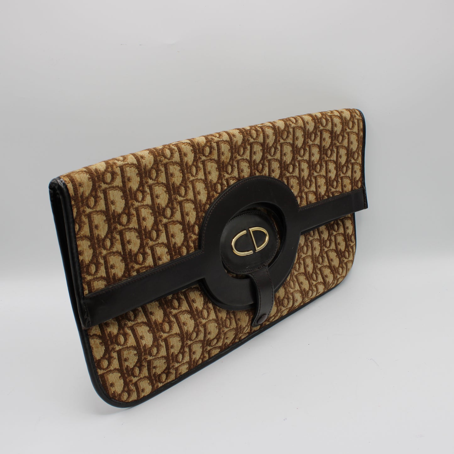 Christian Dior Carrie Monogram Canvas Leather Envelope Clutch Bag