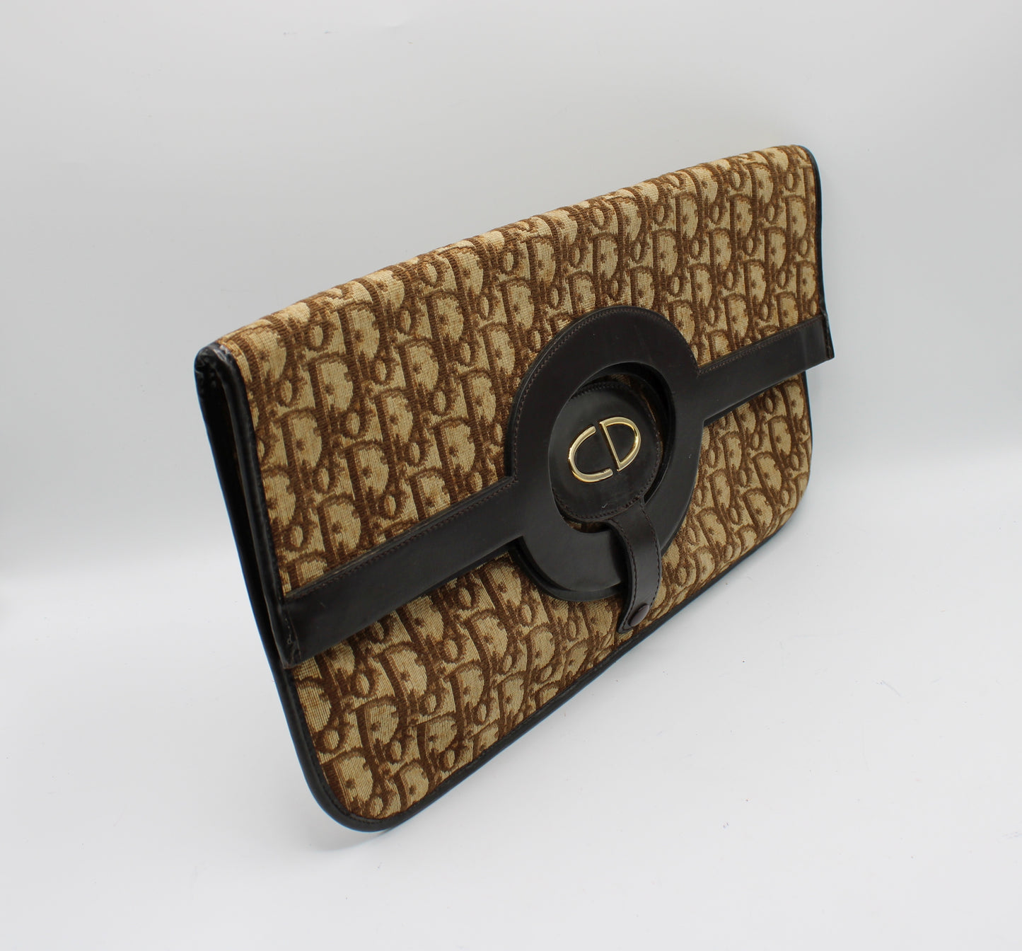 Christian Dior Carrie Monogram Canvas Leather Envelope Clutch Bag