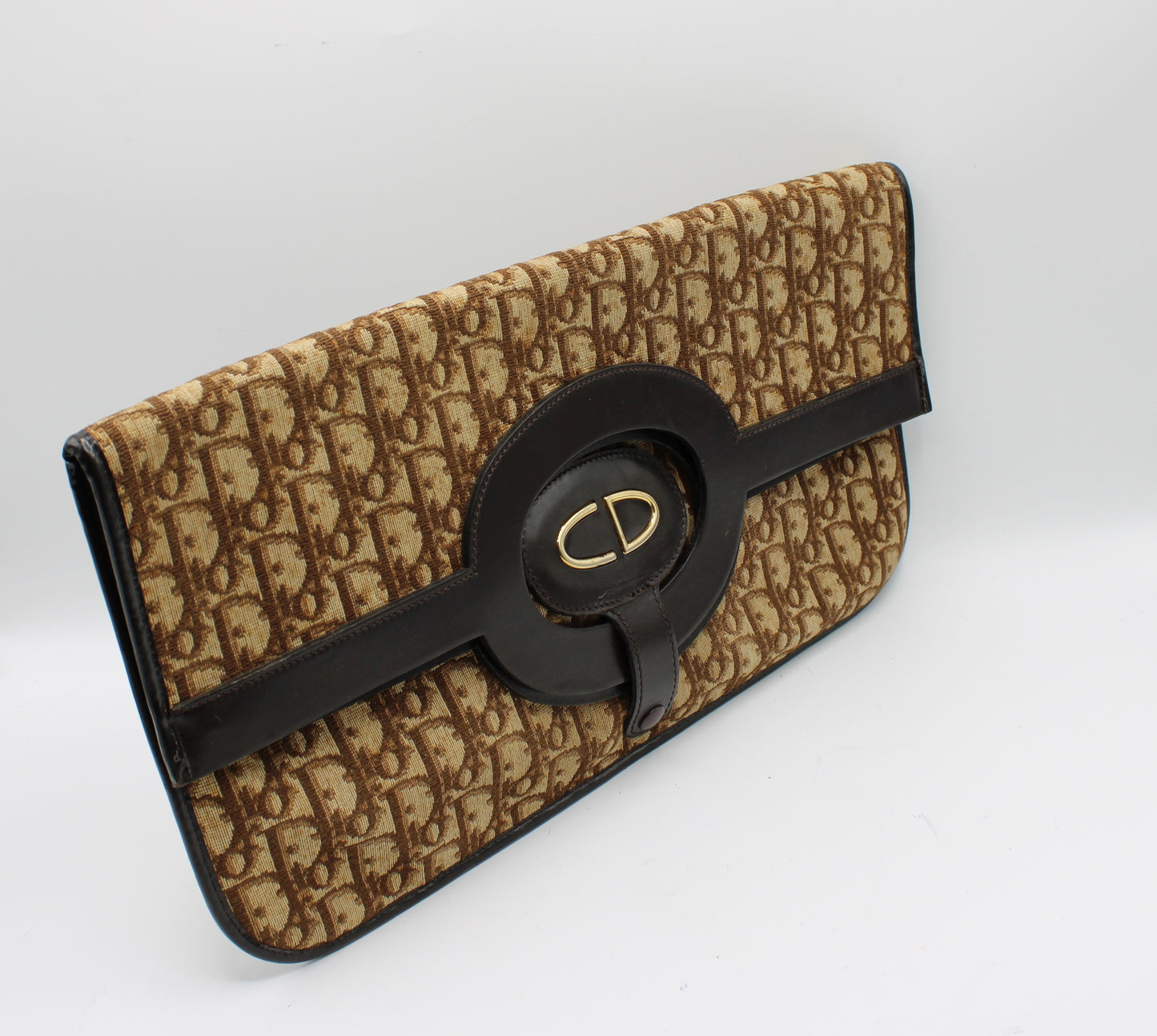 Christian Dior Carrie Monogram Canvas Leather Envelope Clutch Bag