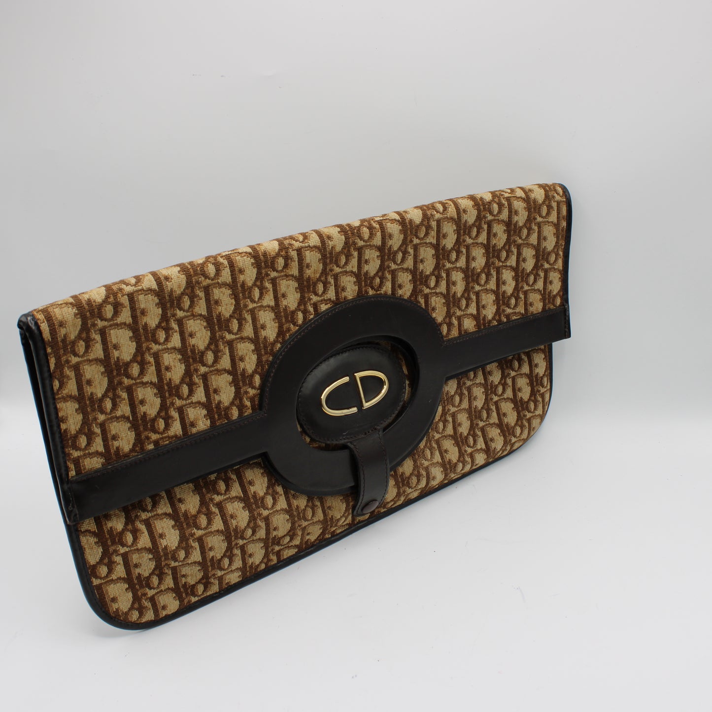 Christian Dior Carrie Monogram Canvas Leather Envelope Clutch Bag