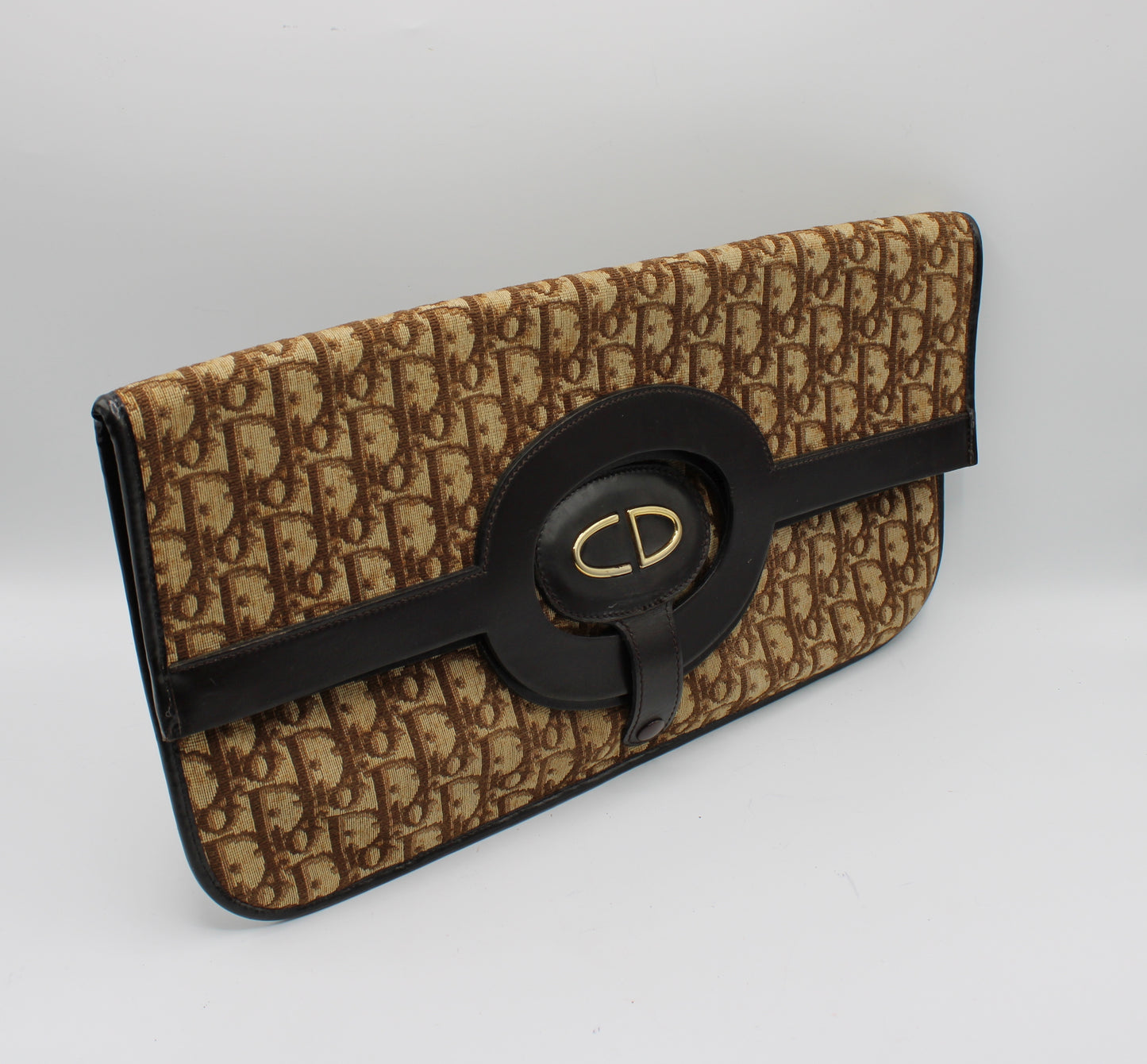 Christian Dior Carrie Monogram Canvas Leather Envelope Clutch Bag