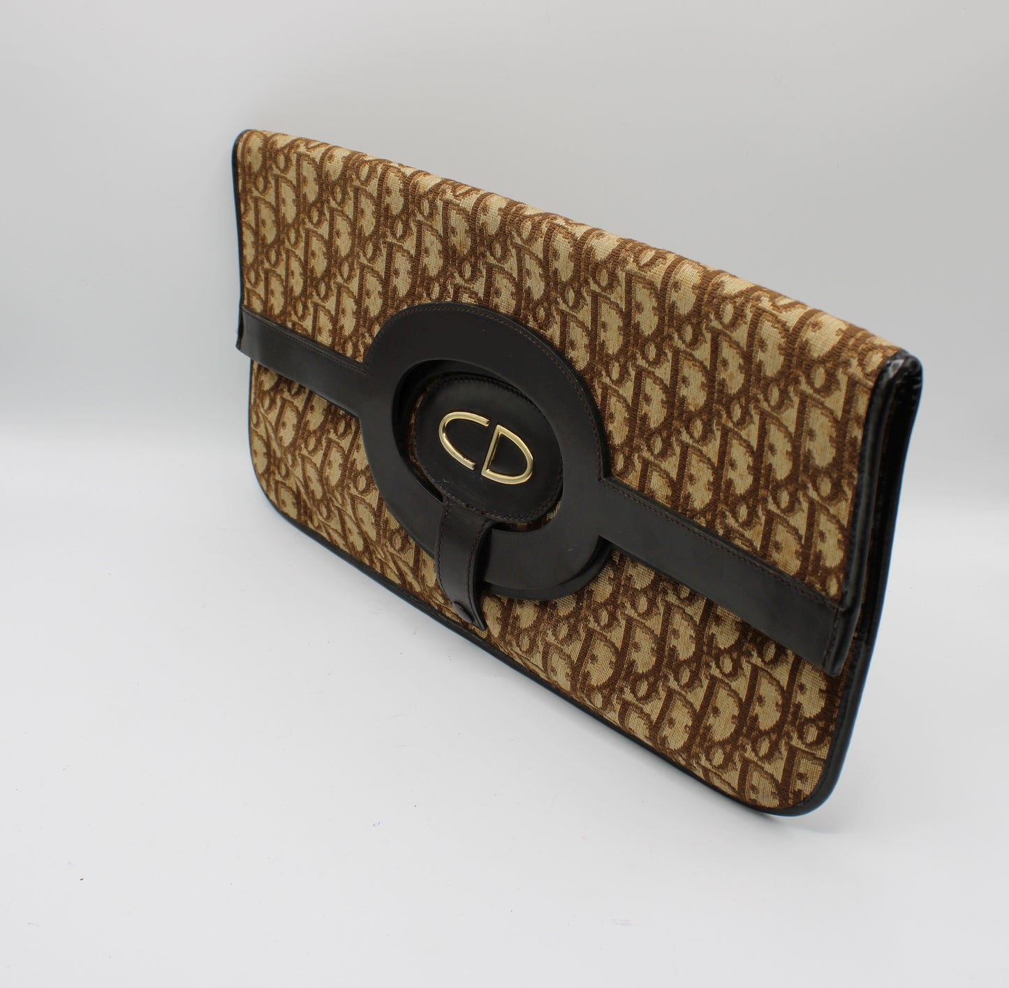 Christian Dior Carrie Monogram Canvas Leather Envelope Clutch Bag