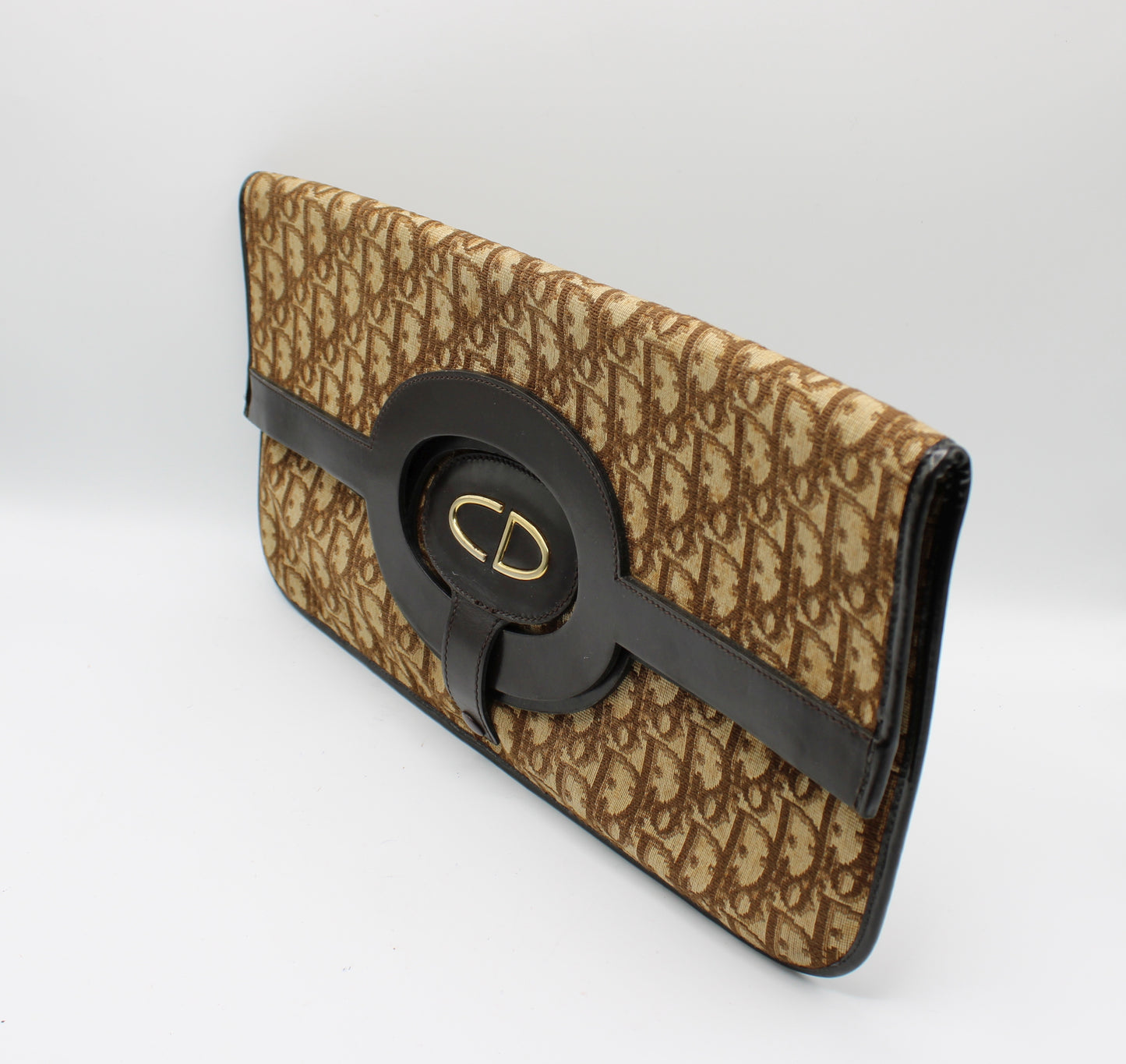 Christian Dior Carrie Monogram Canvas Leather Envelope Clutch Bag