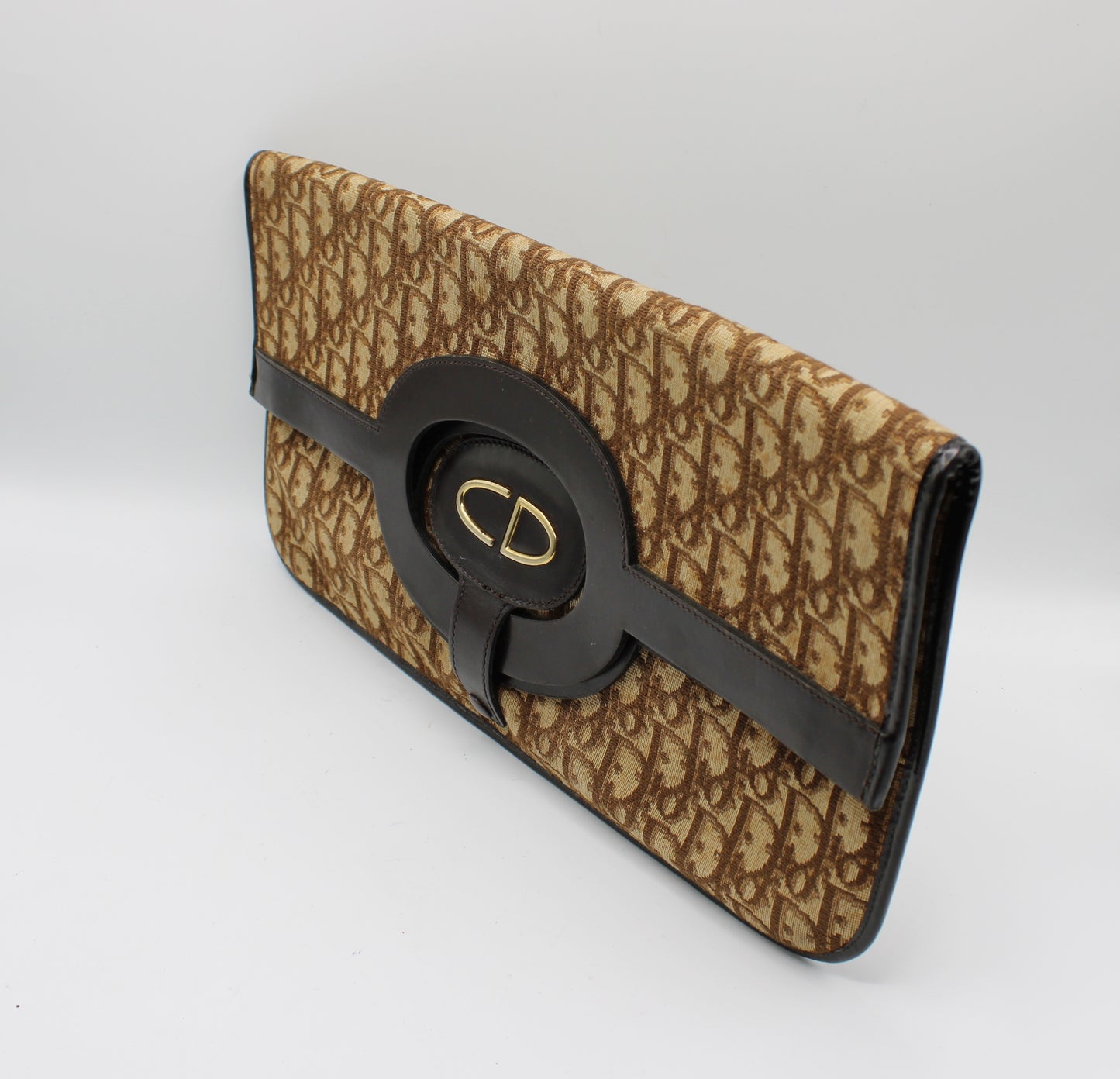 Christian Dior Carrie Monogram Canvas Leather Envelope Clutch Bag