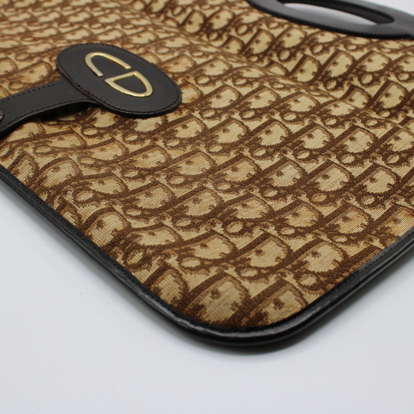 Christian Dior Carrie Monogram Canvas Leather Envelope Clutch Bag