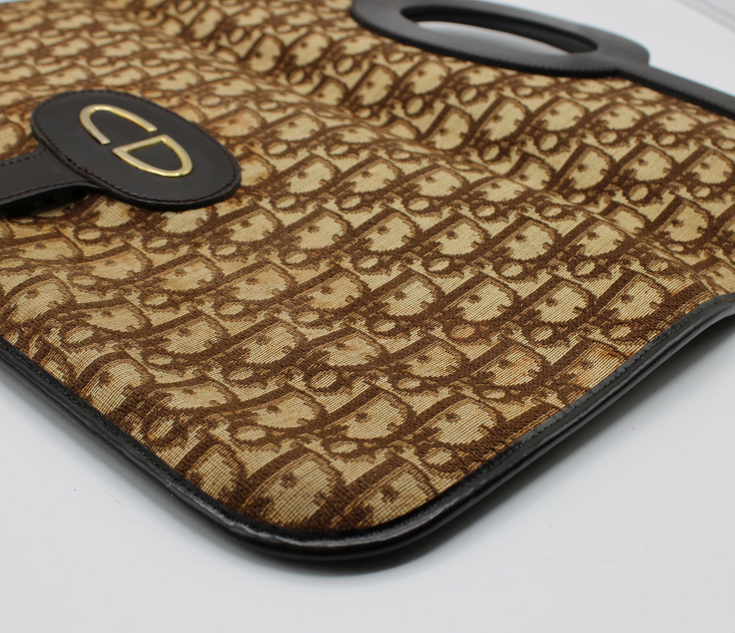 Christian Dior Carrie Monogram Canvas Leather Envelope Clutch Bag