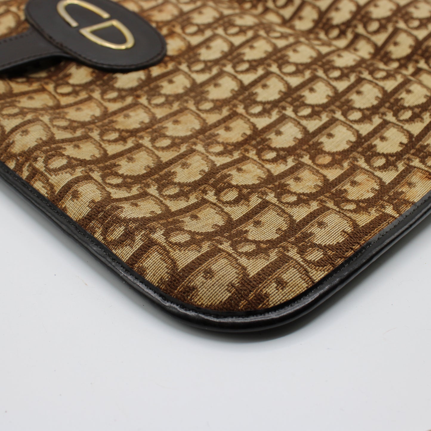 Christian Dior Carrie Monogram Canvas Leather Envelope Clutch Bag
