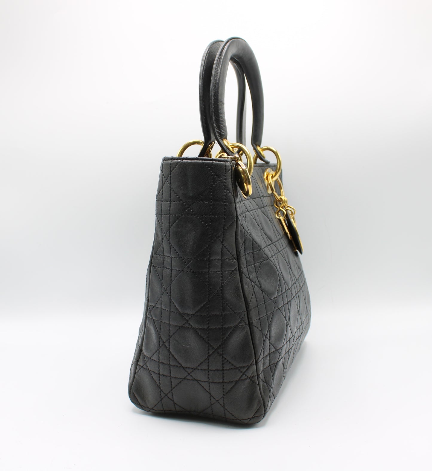 Christian Dior Black Cannage Quilted Lambskin Medium Lady Dior Bag