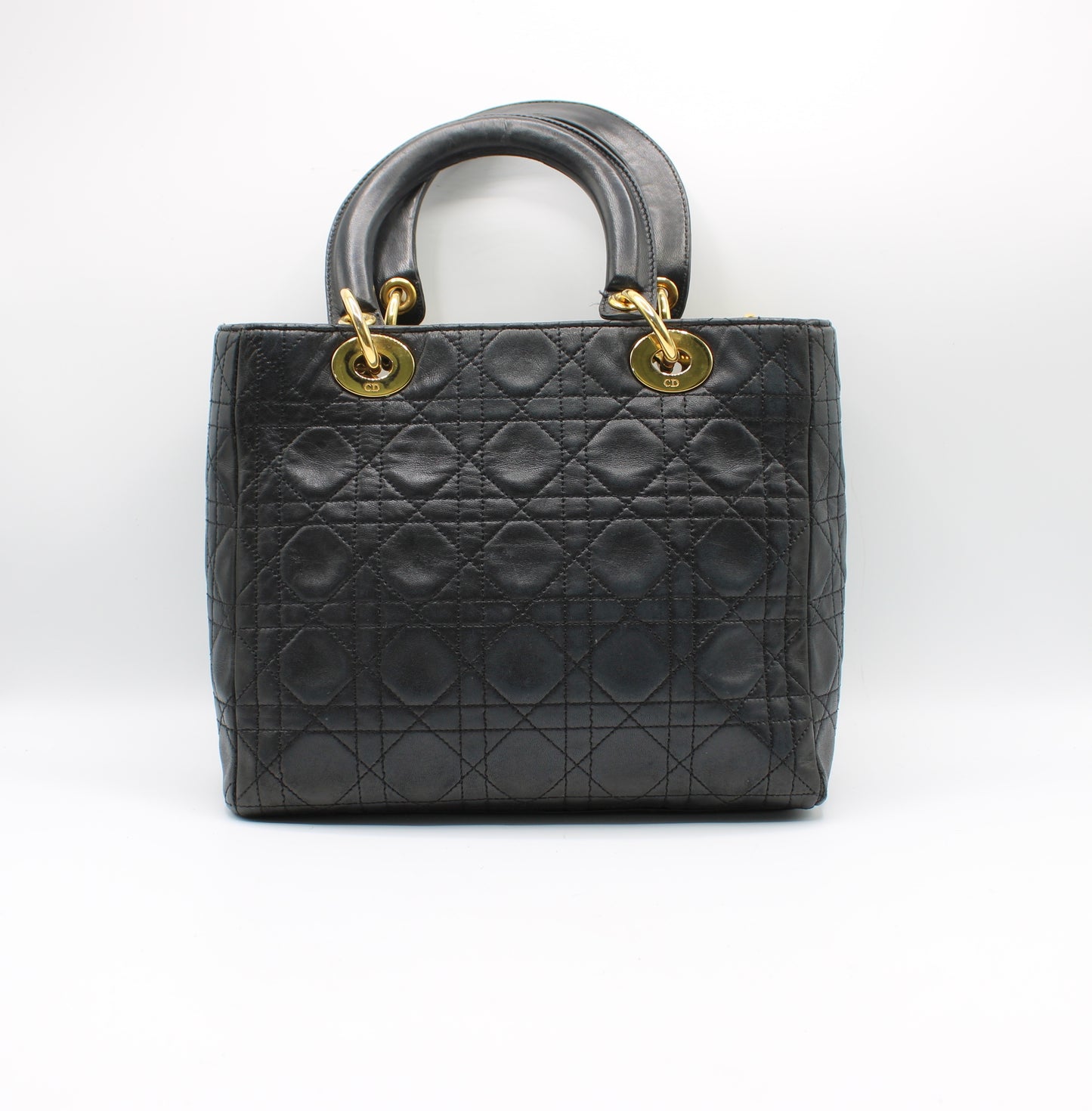 Christian Dior Black Cannage Quilted Lambskin Medium Lady Dior Bag