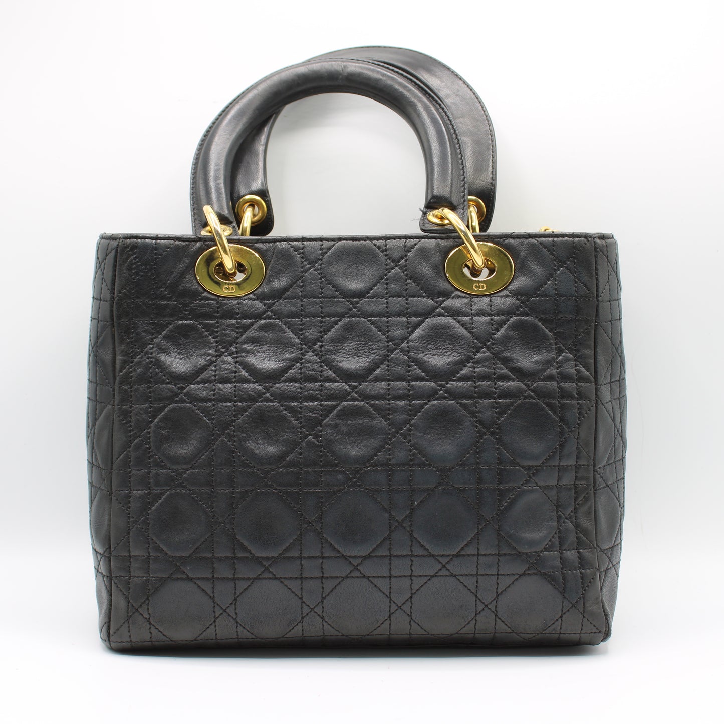 Christian Dior Black Cannage Quilted Lambskin Medium Lady Dior Bag