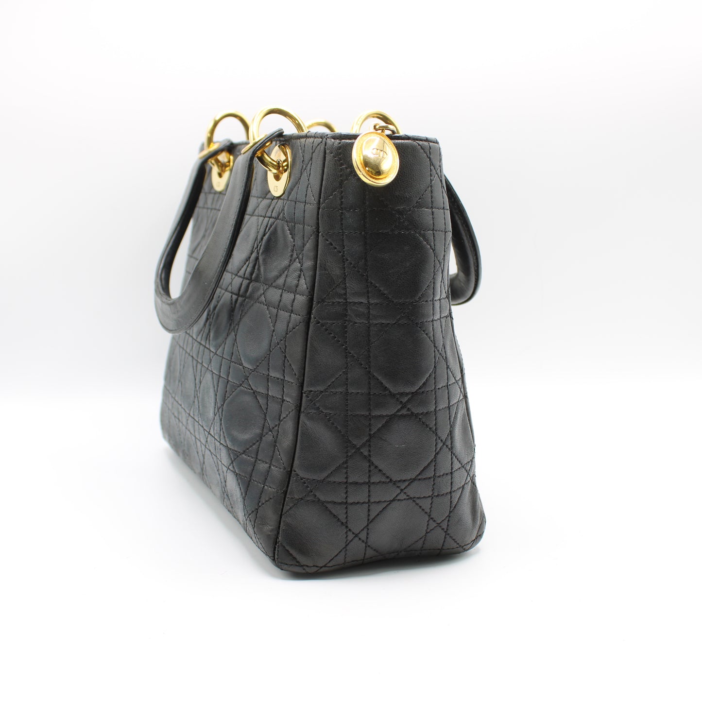 Christian Dior Black Cannage Quilted Lambskin Medium Lady Dior Bag