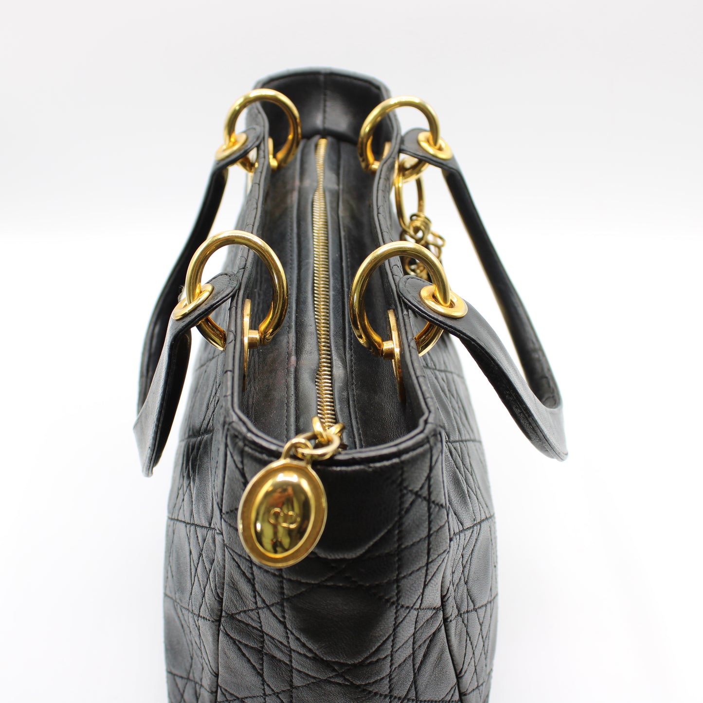 Christian Dior Black Cannage Quilted Lambskin Medium Lady Dior Bag