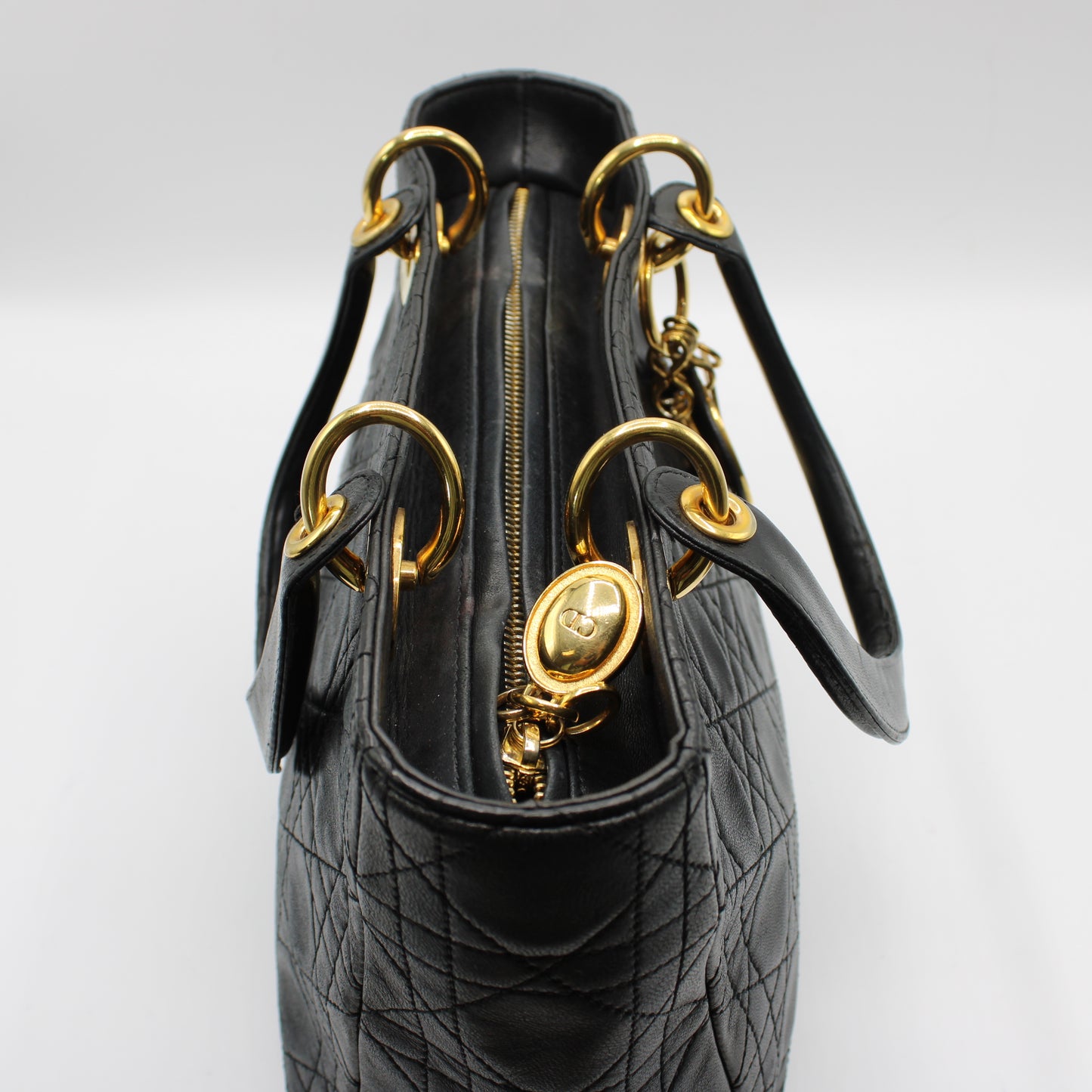 Christian Dior Black Cannage Quilted Lambskin Medium Lady Dior Bag
