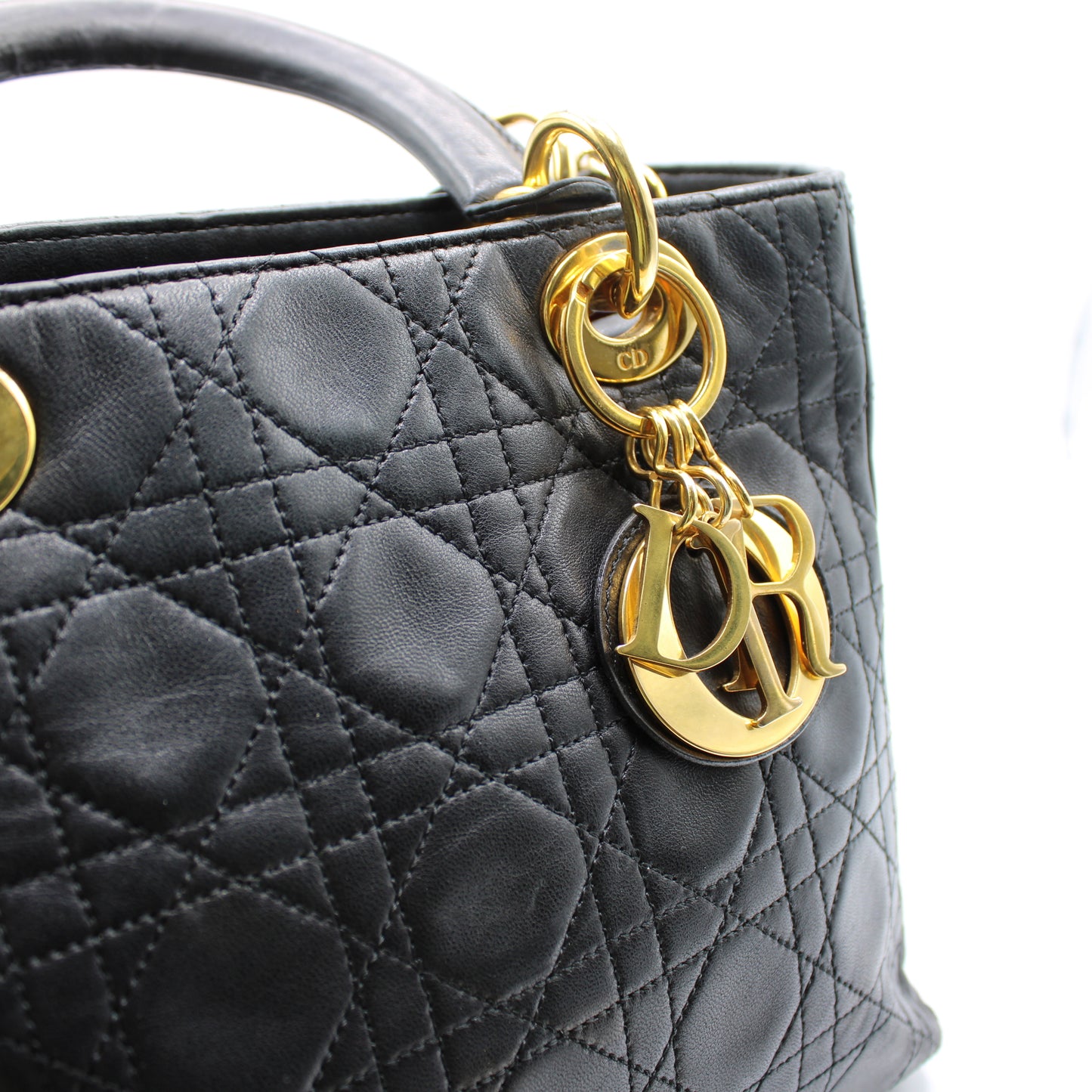 Christian Dior Black Cannage Quilted Lambskin Medium Lady Dior Bag
