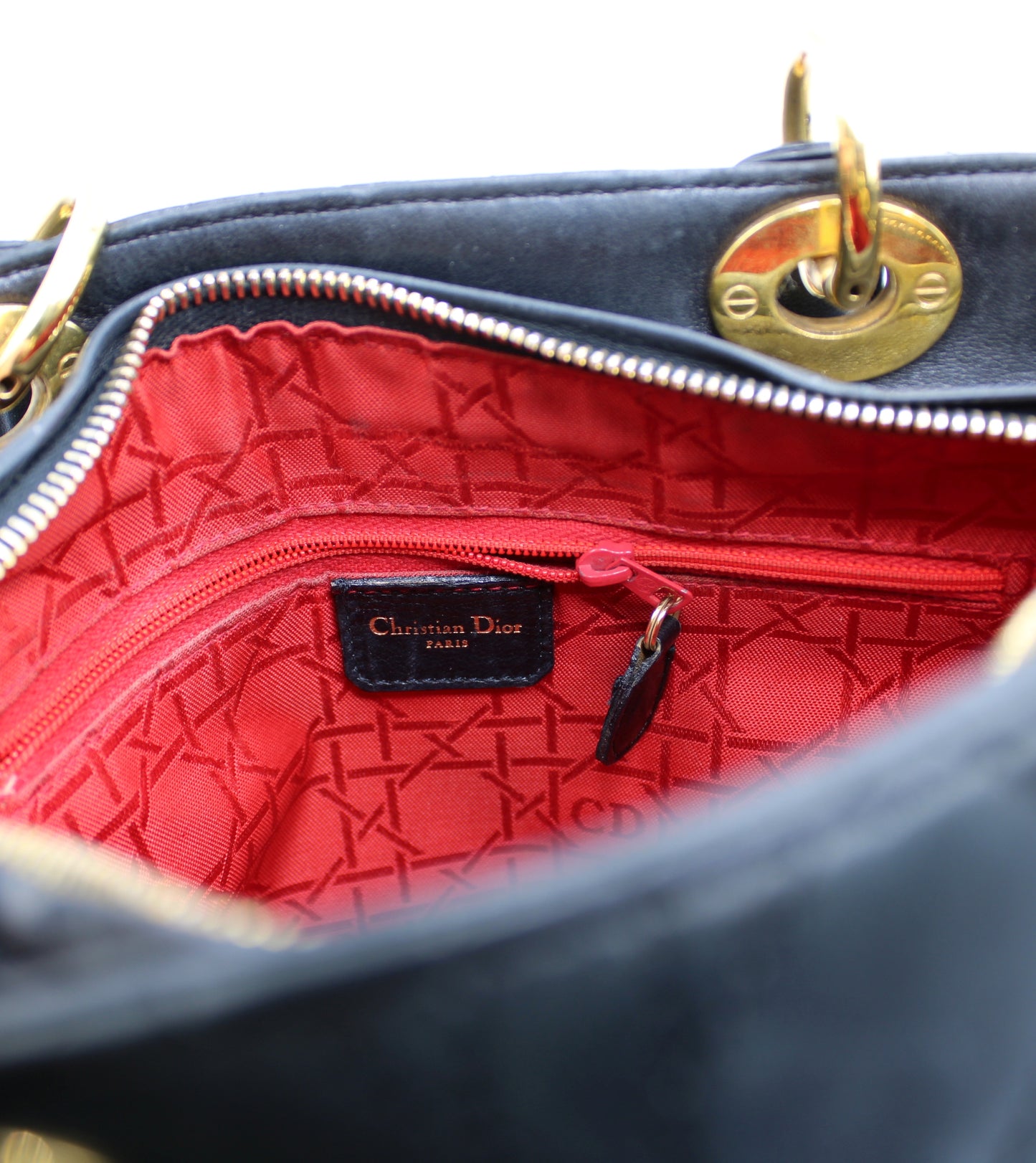 Christian Dior Black Cannage Quilted Lambskin Medium Lady Dior Bag