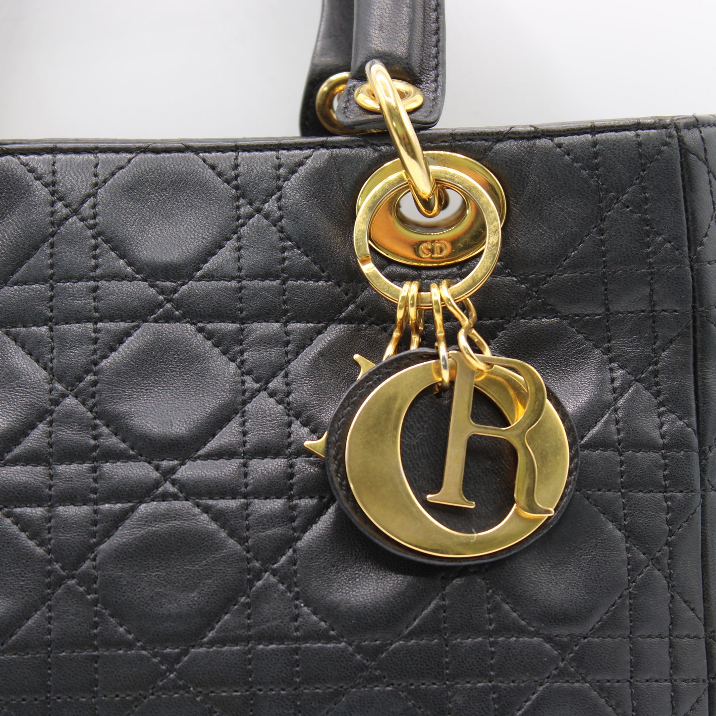 Christian Dior Black Cannage Quilted Lambskin Medium Lady Dior Bag