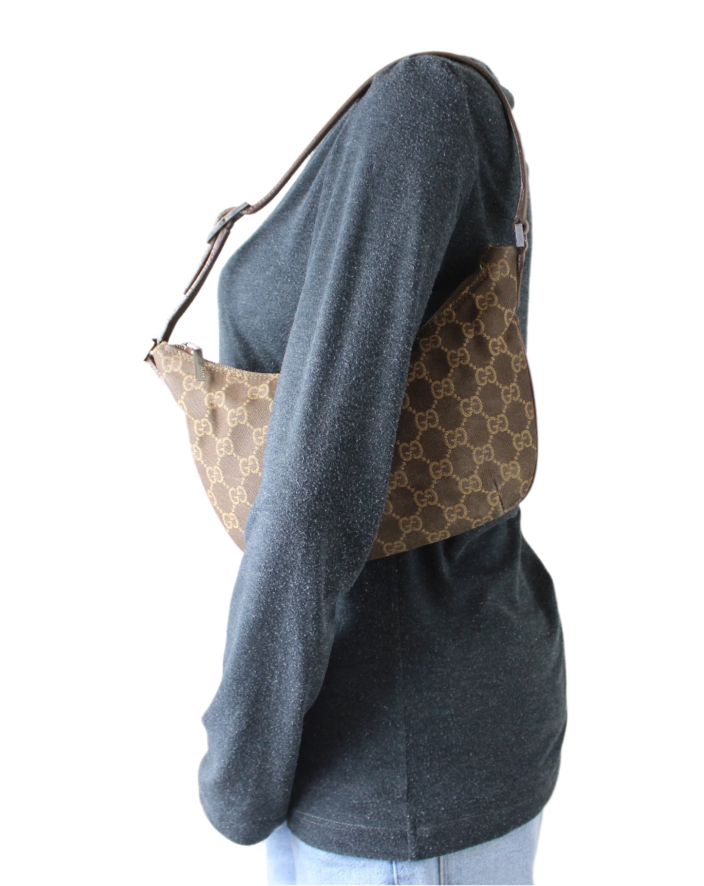 Gucci Brown GG Monogram Canvas Leather Shoulder Bag